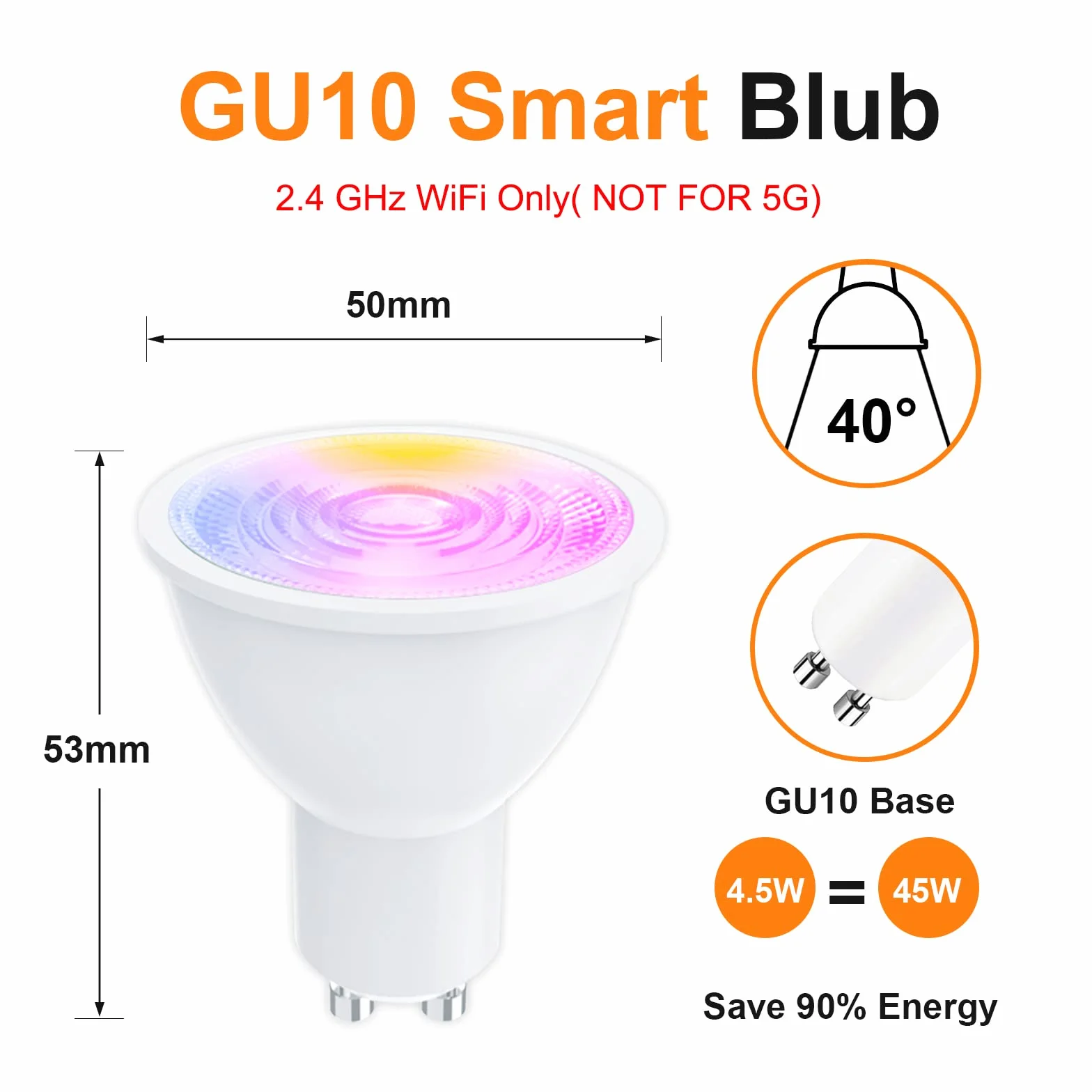 ANTELA Ampoule Connectée WiFi GU10 4,5W 350LM LED RGB 2700K-6500K Compatible Alexa Google Home 40° 4 PCS