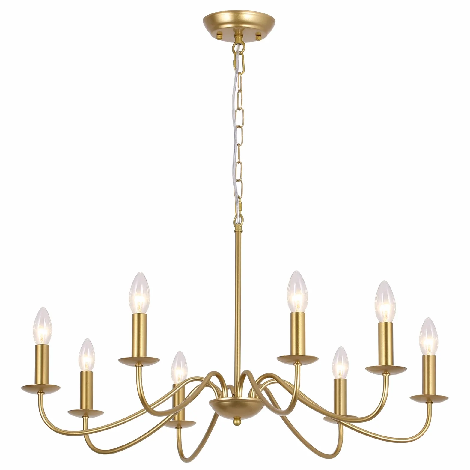 Lustre Doré Vintage, 8 Lumières Plafonnier Dore Moderne Suspension Luminaire Industriel Lustre Salon Chambre Salle à Manger Couloir Cuisine Entree - Ampoule E14 (Non Incluses)