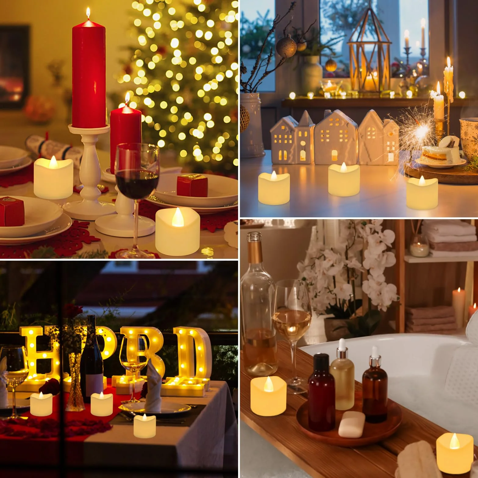 Bougies LED Flamme Vacillante 24 pièces Bougies électriques Chandelles clignotantes Blanc Chaud 3.6x3.4cm