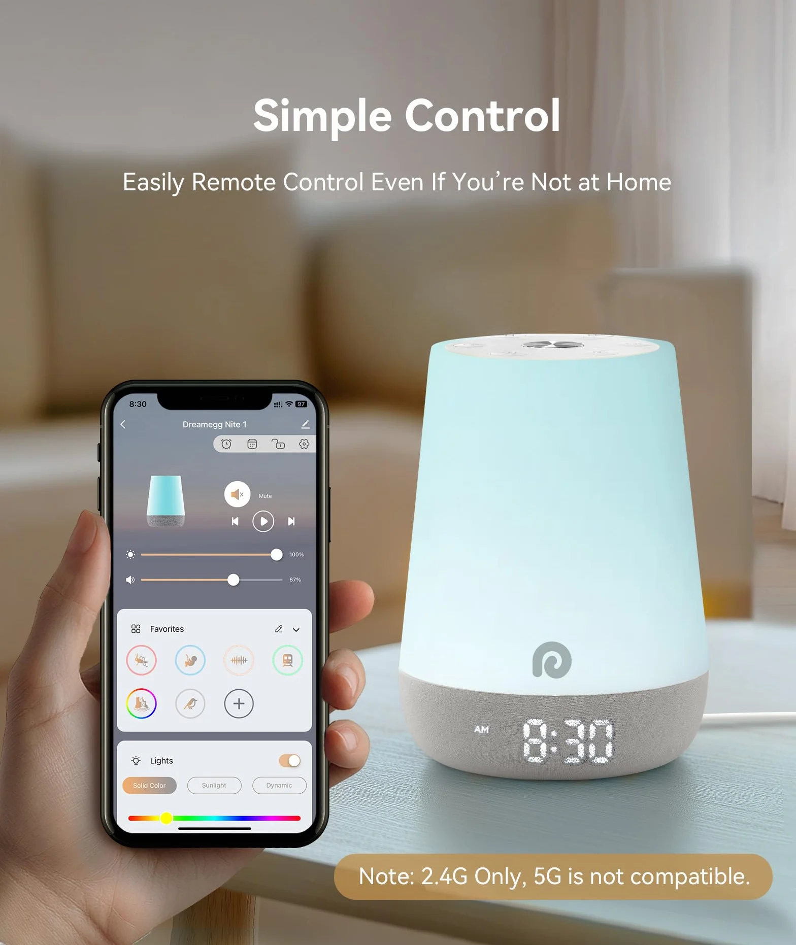 Dreamegg Machine à Bruit Blanc Bébé 34 Sons Apaisants Veilleuse Bébé Adulte White Noise Machine 3 Modes d'éclairage 8 Modes Favoris Contrôle via APP Nite 1