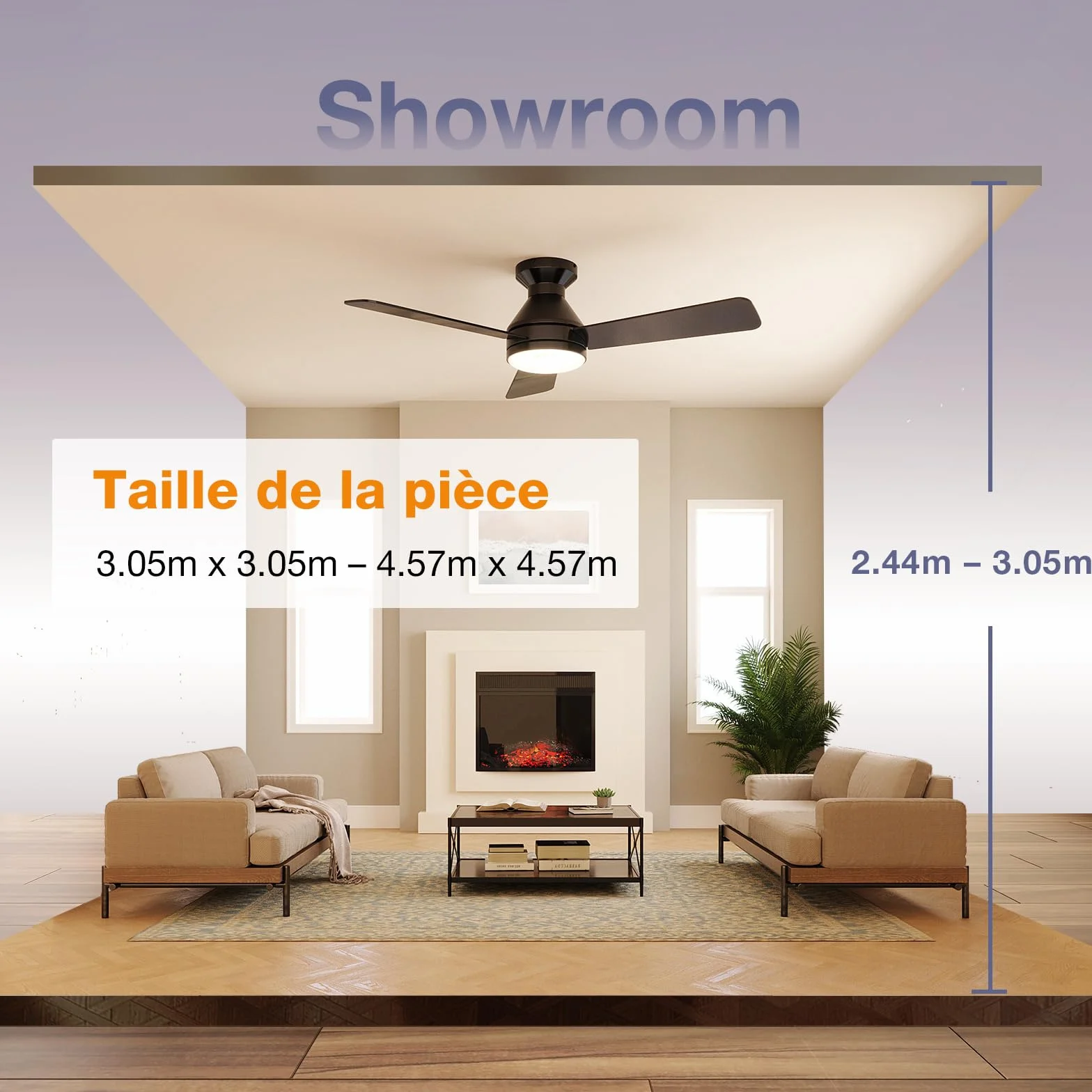 Passky Ventilateur de plafond silencieux 107cm avec lumière, télécommande, moteur CC réversible, 6 vitesses, minuterie