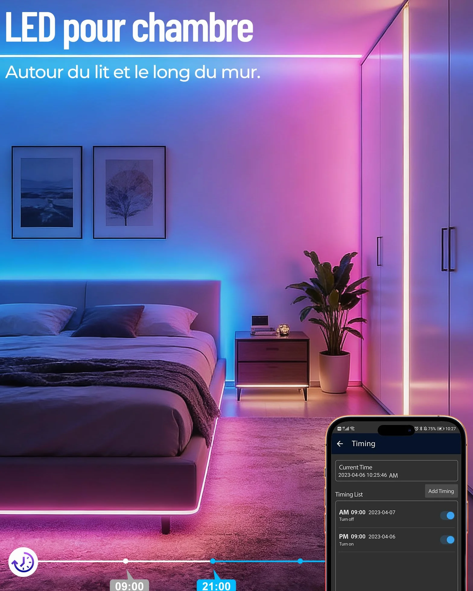 Ruban LED 5m 24V RGB avec Télécommande & App Bluetooth, Bande LED 5050 pour Intérieur Plafond Mur Lit
