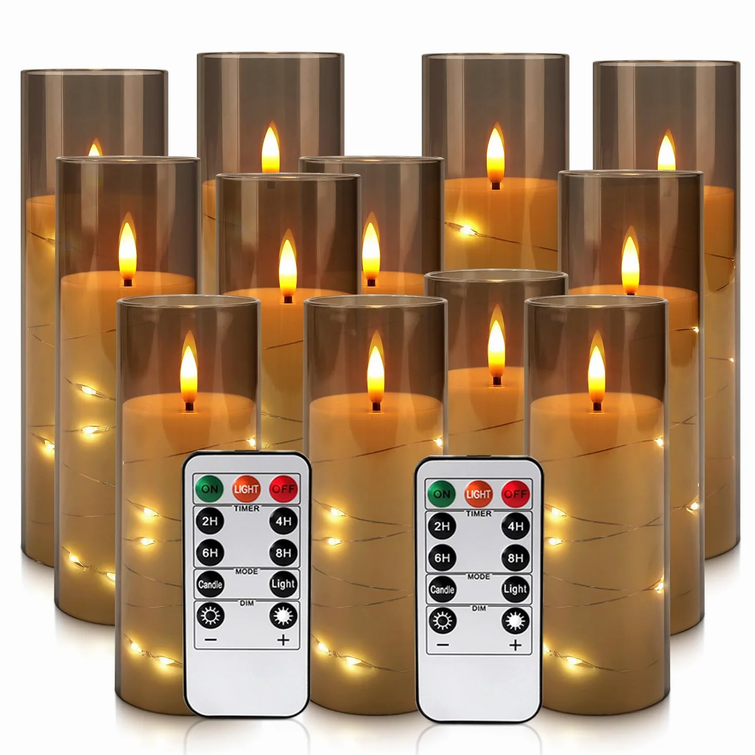 LIVEN Lot de 12 bougies piliers LED sans flamme vacillante avec mèche réaliste D 2,2 x H 12,7-17,8 cm Gris