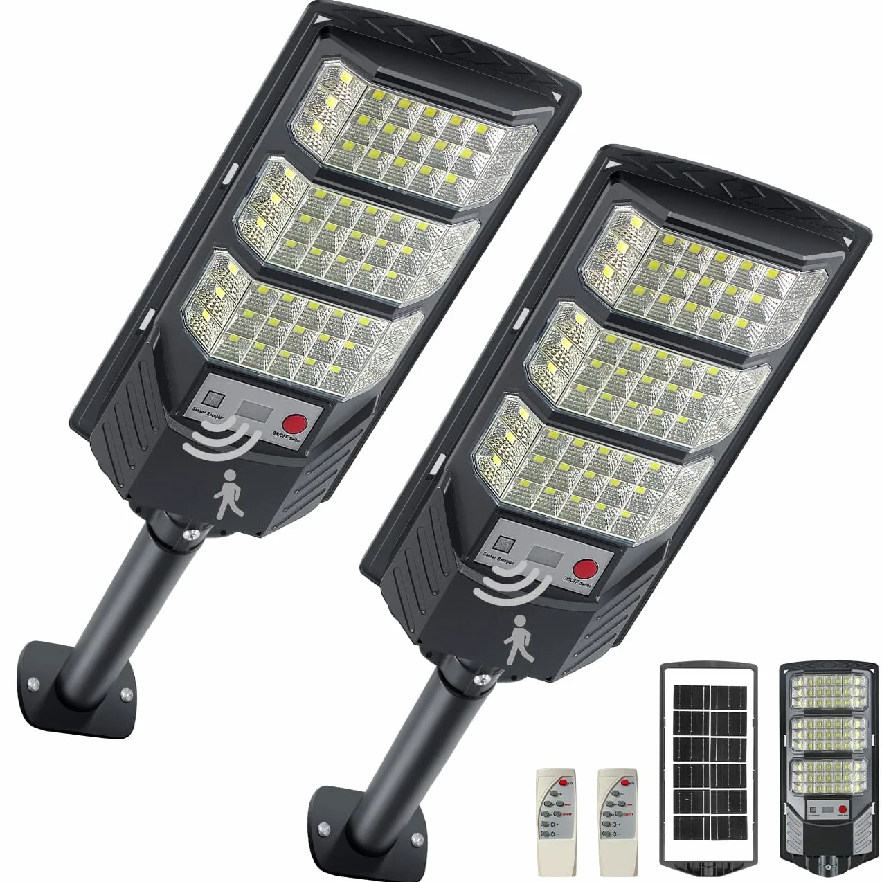 Lampadaires solaires extérieurs 8500K LED étanche mouvement détecteur télécommande sécurité