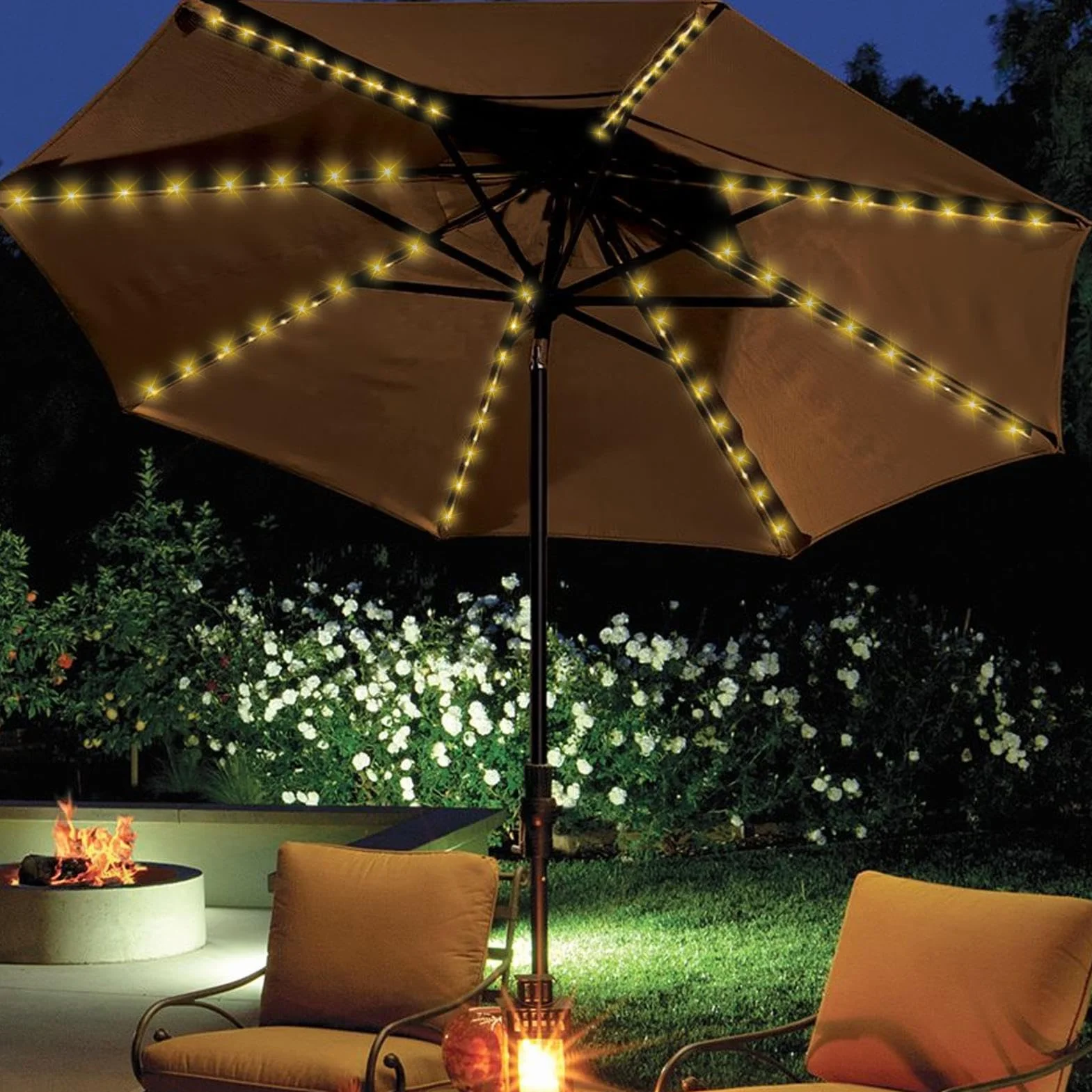 Luminaires solaires pour parasol LED étanches 8 modes de luminosité extérieur terrasse camping