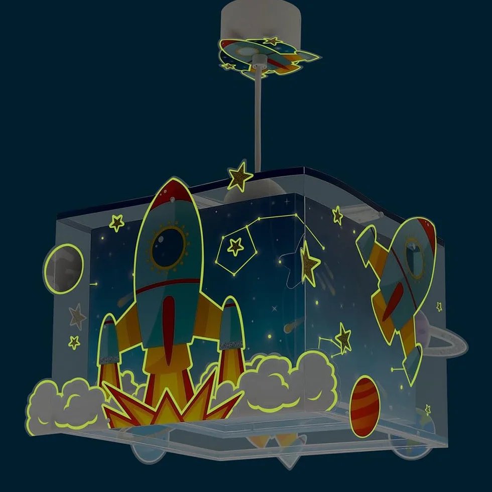 Dalber Lampe Suspension Enfant Rocket Fusée Spatiale Système Solaire E27 Bleu
