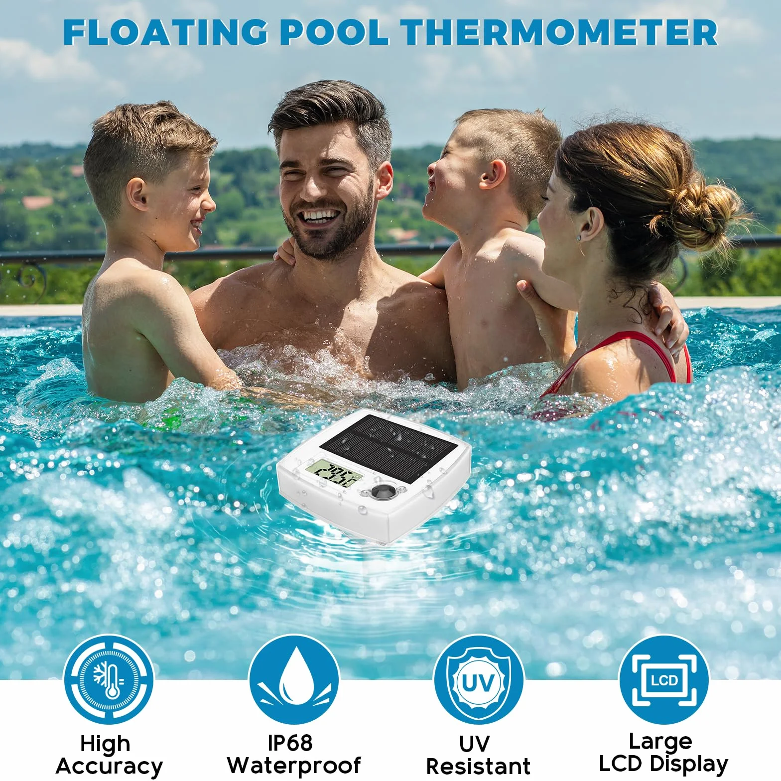 Thermomètre Piscine Flottant Solaire IP68 avec 8 Effets Lumineux