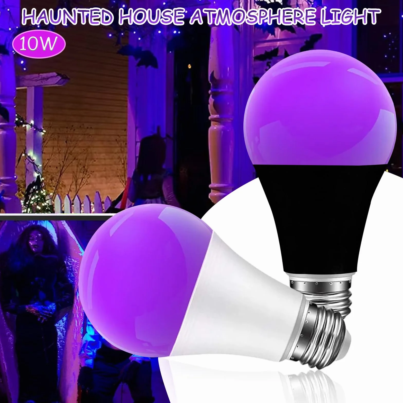 Ampoule Lumière Noire 10W UV E27 395nm Violet pour Peinture Corporelle Halloween Fête (2 Pack)