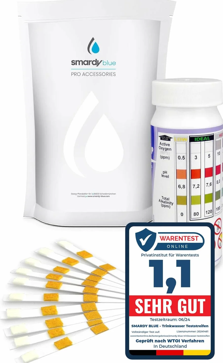 50x Bandelettes de test d'eau 3en1 pH, alcalinité (TAC) & oxygène actif – analyse rapide pour piscine, spa, jacuzzi & aquarium
