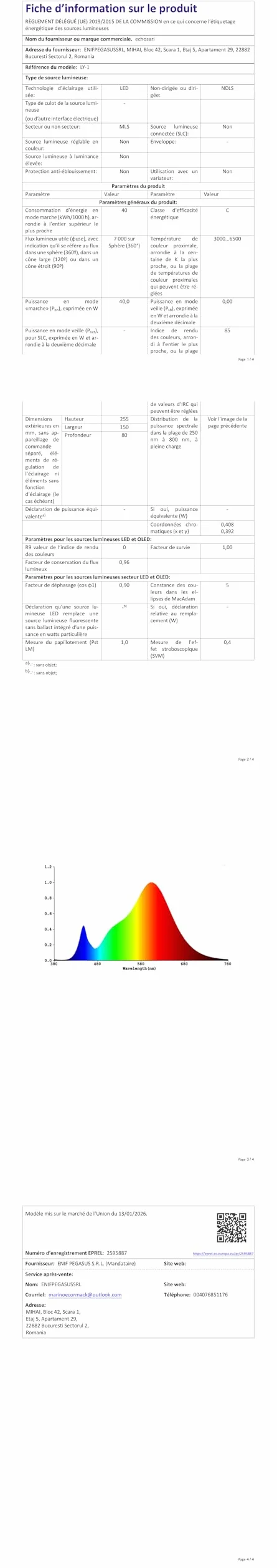Ventilateur de plafond LED 50CM avec télécommande, 3 vitesses, 3000K-6500K, silencieux
