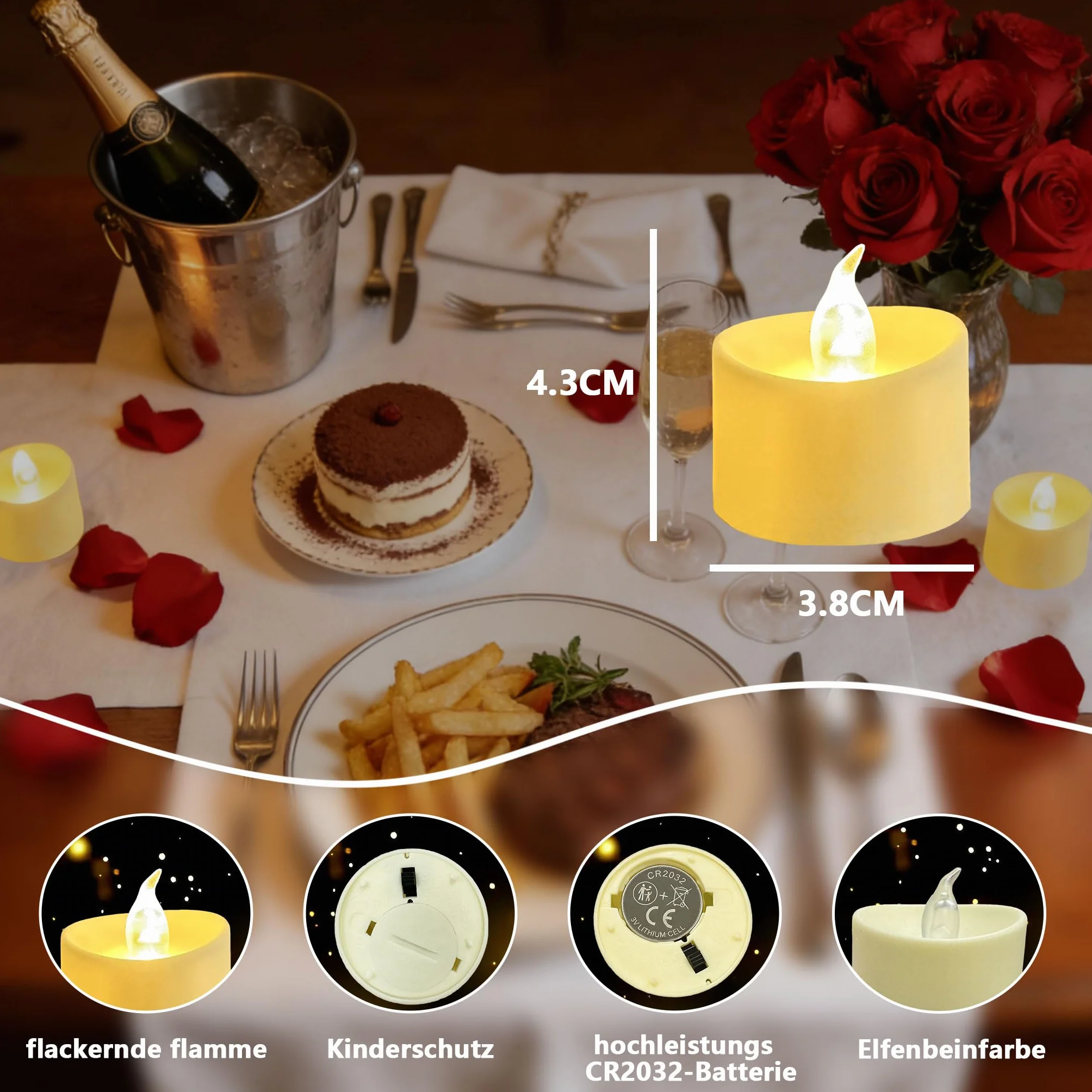 Bougies Chauffe-Plat LED à Piles sans Flamme Effet Vacillant Réaliste Ivoire Lot de 24 Autonomie 200 Heures