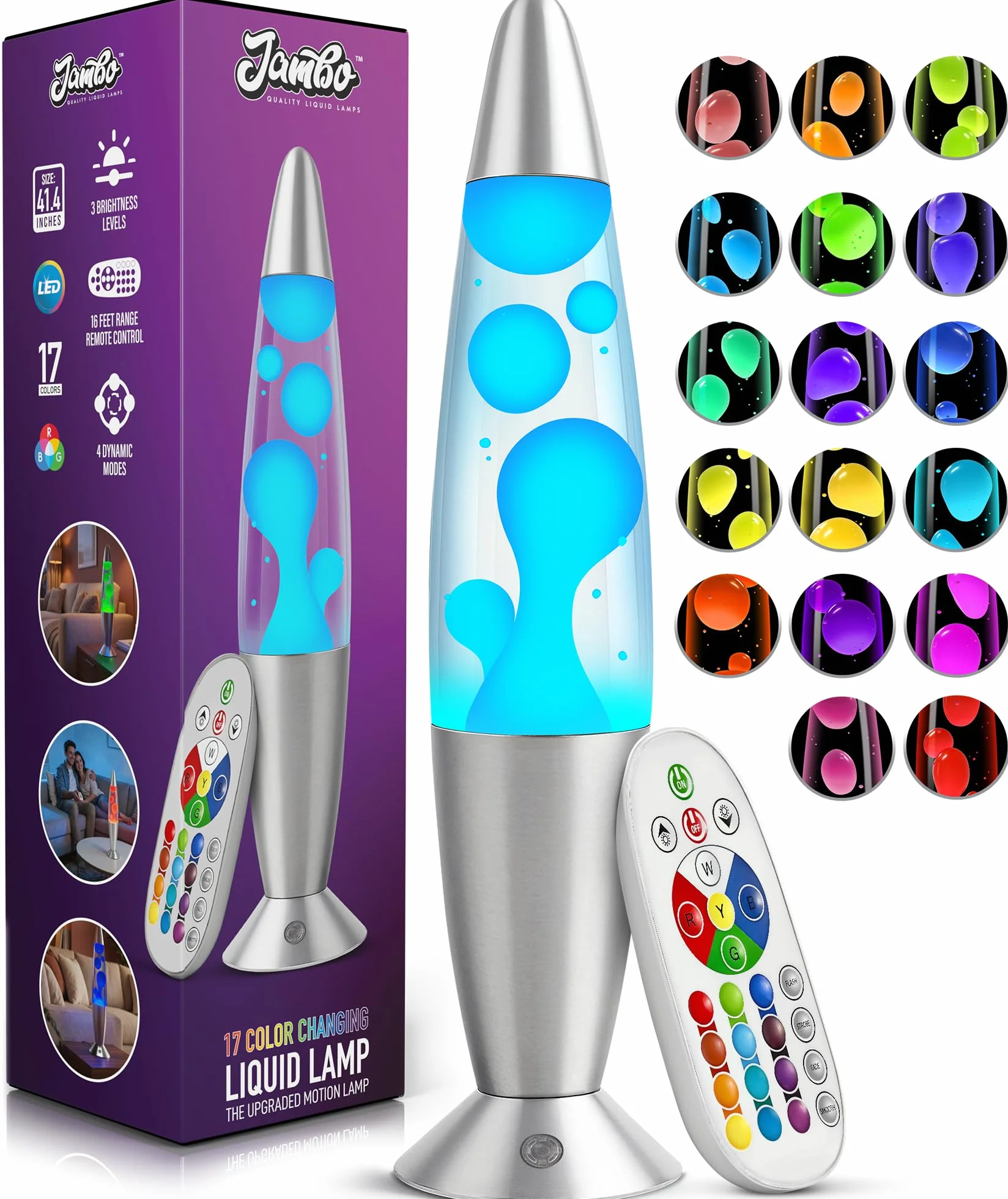 Jambo 17-Color Changing LED Motion Lamp 16" Night Light with Remote for Bedroom Living Room