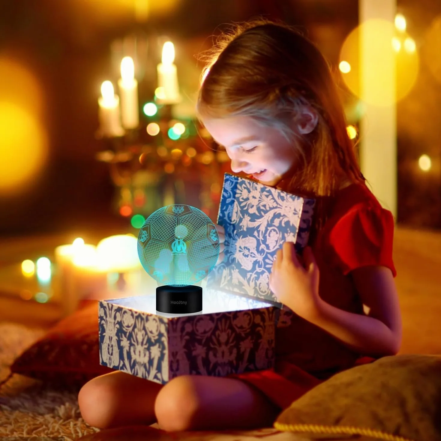Veilleuse Marseille Football Enfant Lampe 3D LED 16 Couleurs USB Rechargeable Cadeau Garçon Fan de Foot