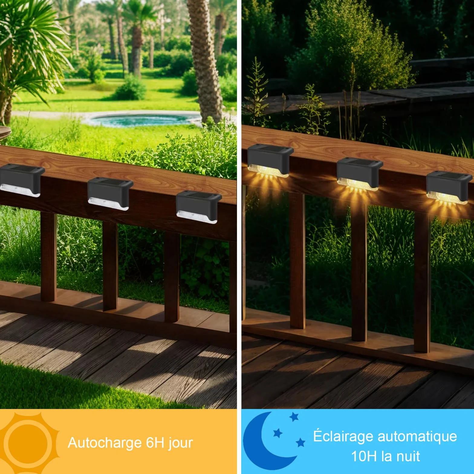 Lampes Solaires Extérieures IP65 Lot de 12 - LED Étanche pour Marches, Clôture, Jardin (Noir, Blanc Chaud)