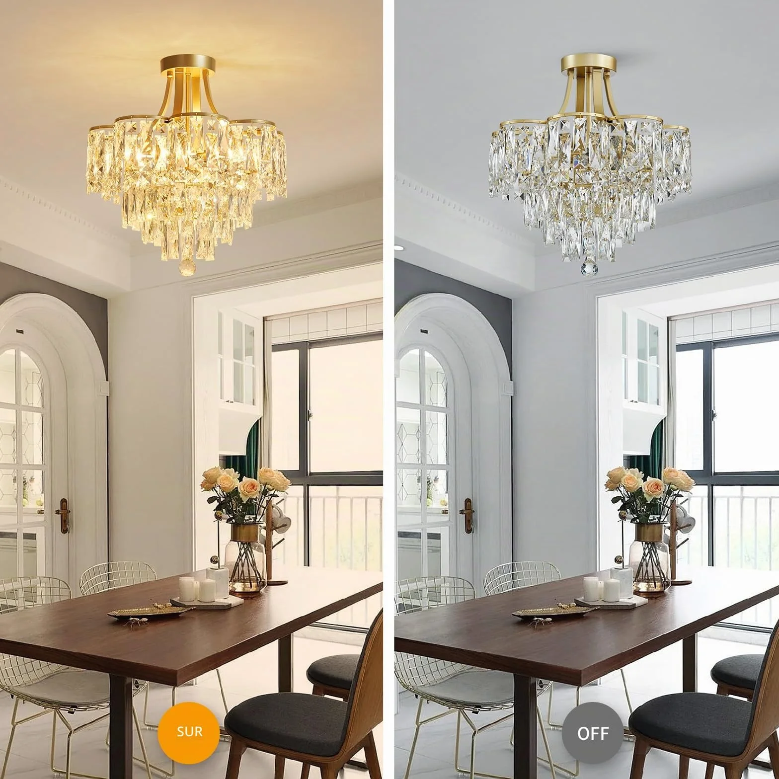 WUZUPS Crystal Chandelier Plafonnier encastré Luminaire moderne pour Chambre à coucher Hallway Bar Cuisine Salle de bain, H 49 x L 46. 5, E14 Base, Gold