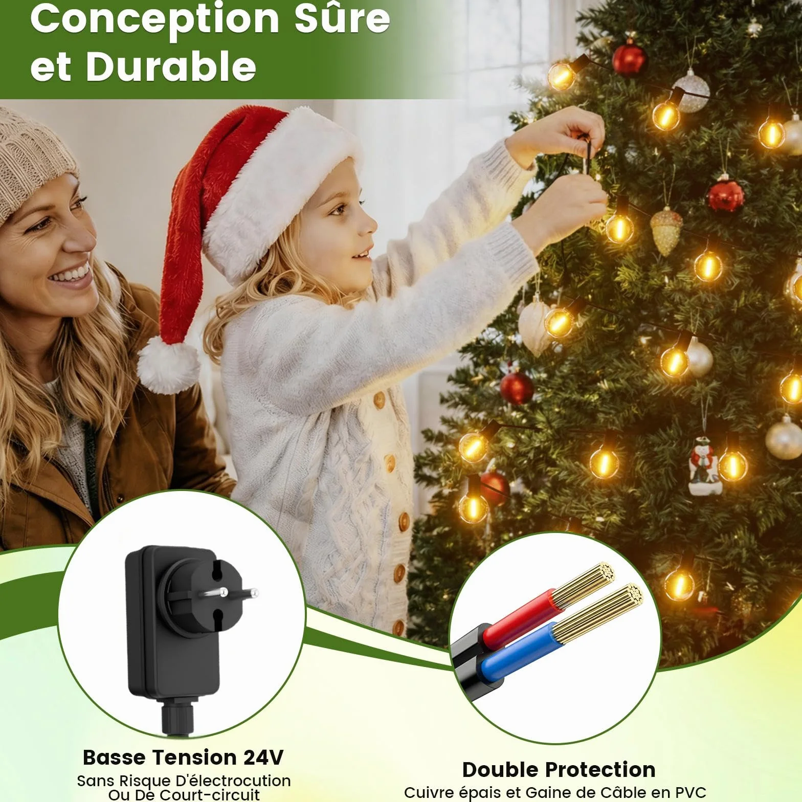 Yuusei Guirlande Lumineuse Exterieure 30M IP45 LED 100+4 G40 Ampoules avec Télécommande