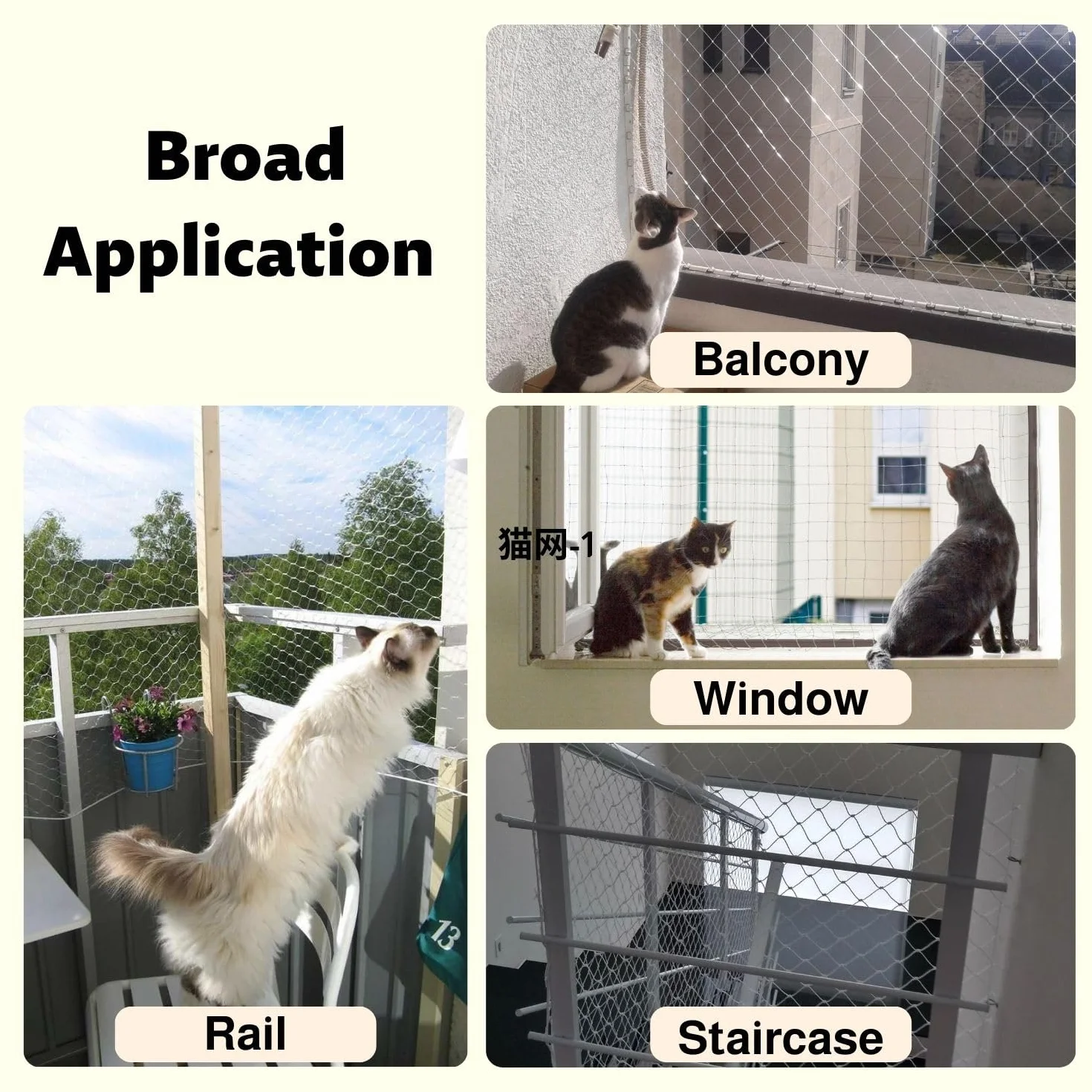 Filet pour Chat de Balcon 6x3m sans perçage Nylon Haute résistance Blanc