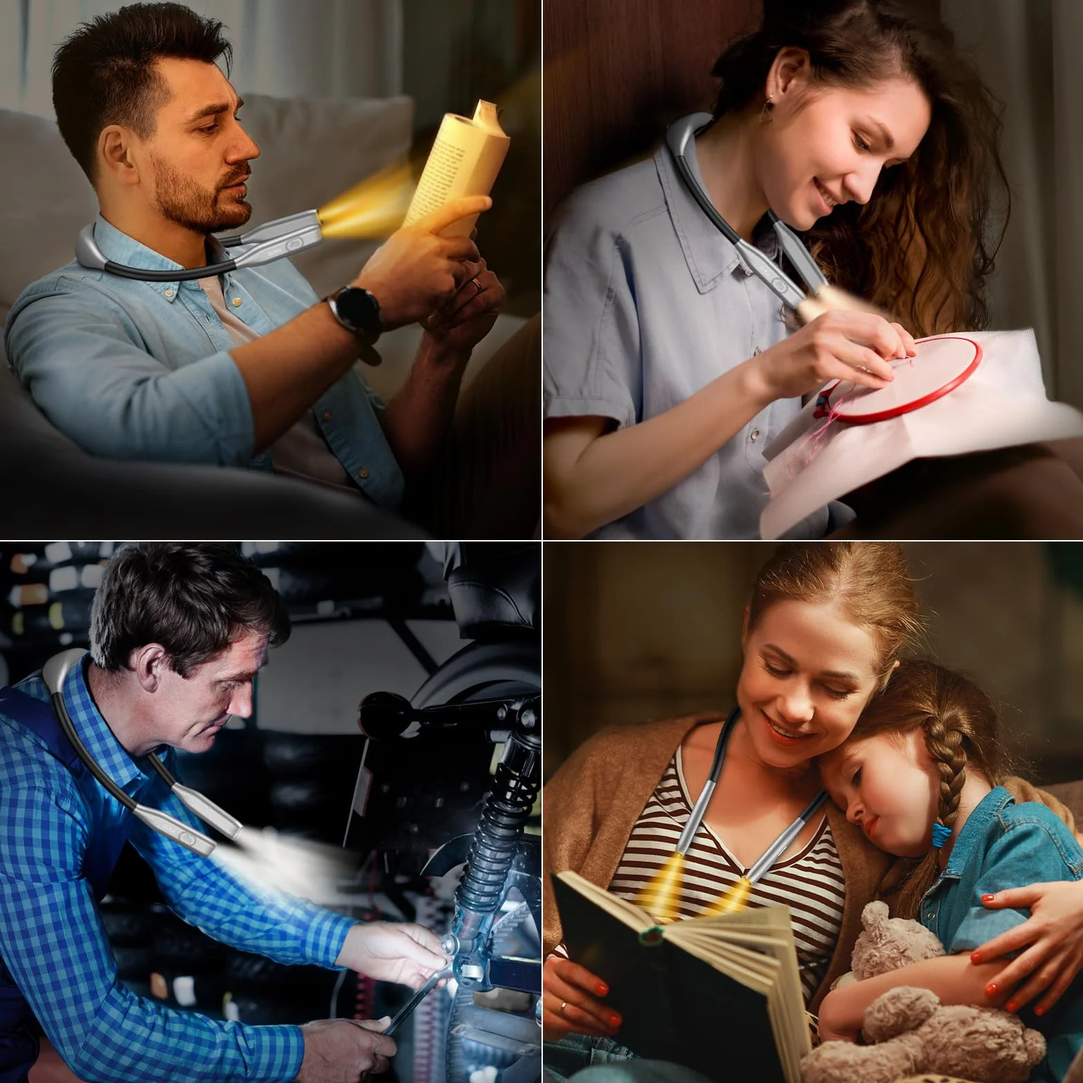 Gritin Lampe de Lecture de Cou Rechargeable, Liseuse pour Lire au Lit, Gradation Continue & 3 Couleurs, Protection des Yeux, 80H Autonomie, Cou Ergonomique Gris