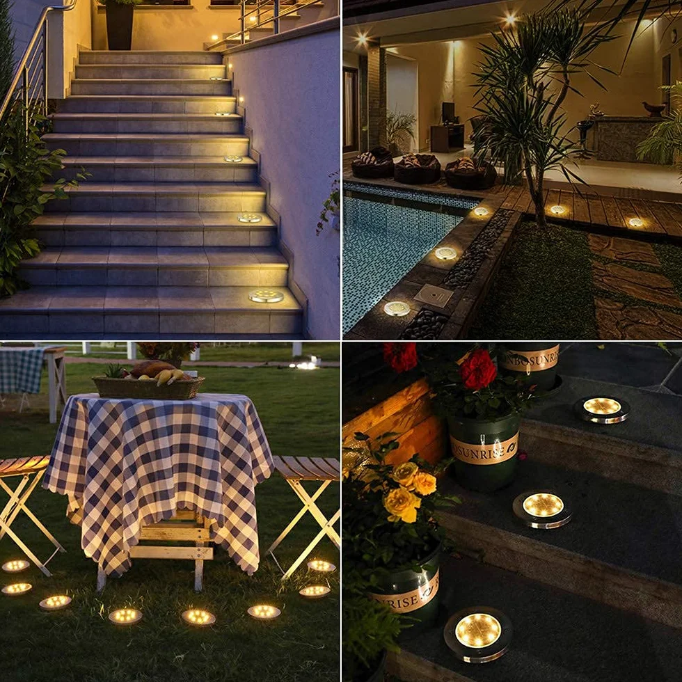 Joomer Lumière Solaire Extérieur 12 Pièces Lampe Solaire Jardin Blanc Chaud 8 LED 3000K IP65 Spot Solaire Encastrable Éclairage Chemin Pelouse
