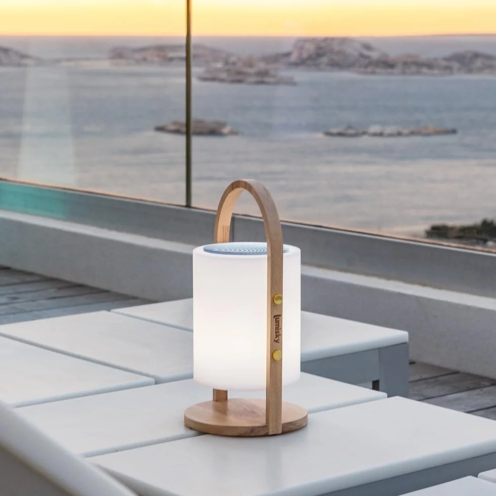 Lumisky Lampe enceinte bluetooth sans fil WOODY PLAY LED blanc/multicolore dimmable H37cm avec télécommande
