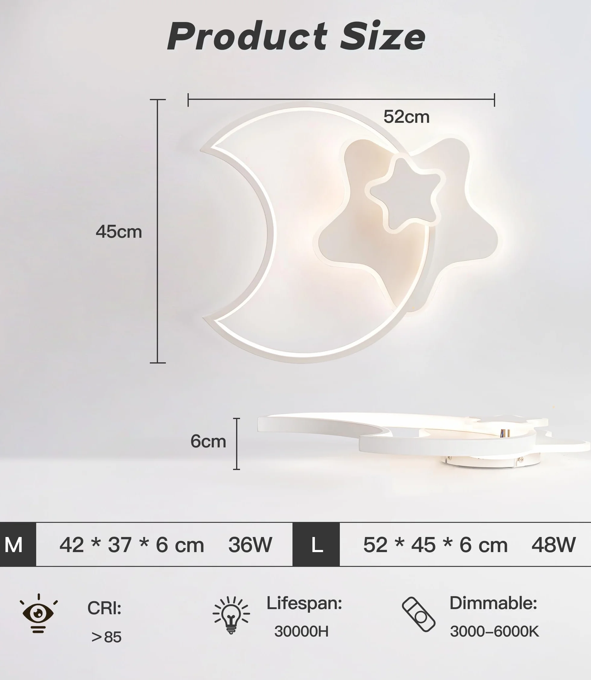 Plafonnier LED Étoile 45CM Dimmable avec Télécommande 3000K-6000K Blanc Moderne pour Chambre Enfants