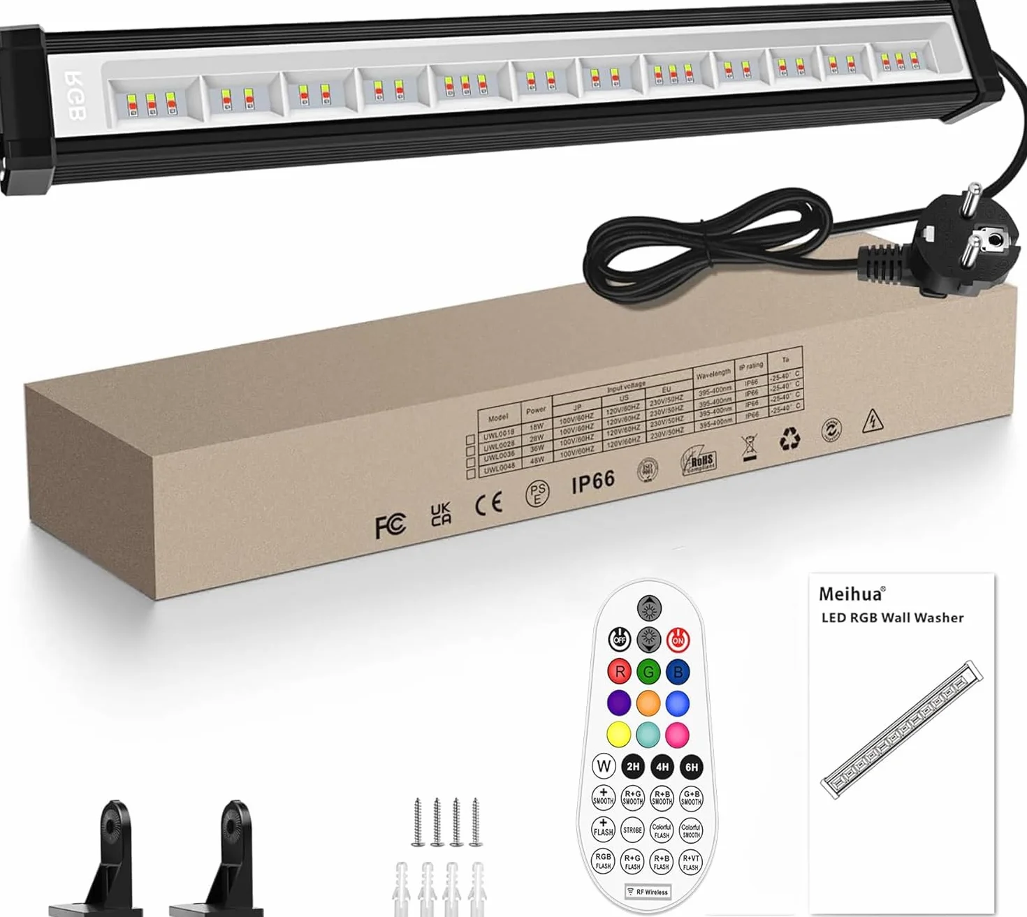 MEIHUA Projecteur LED RGB 42W Étanche IP66 Télécommande RF 360° 10 Couleurs 12 Modes