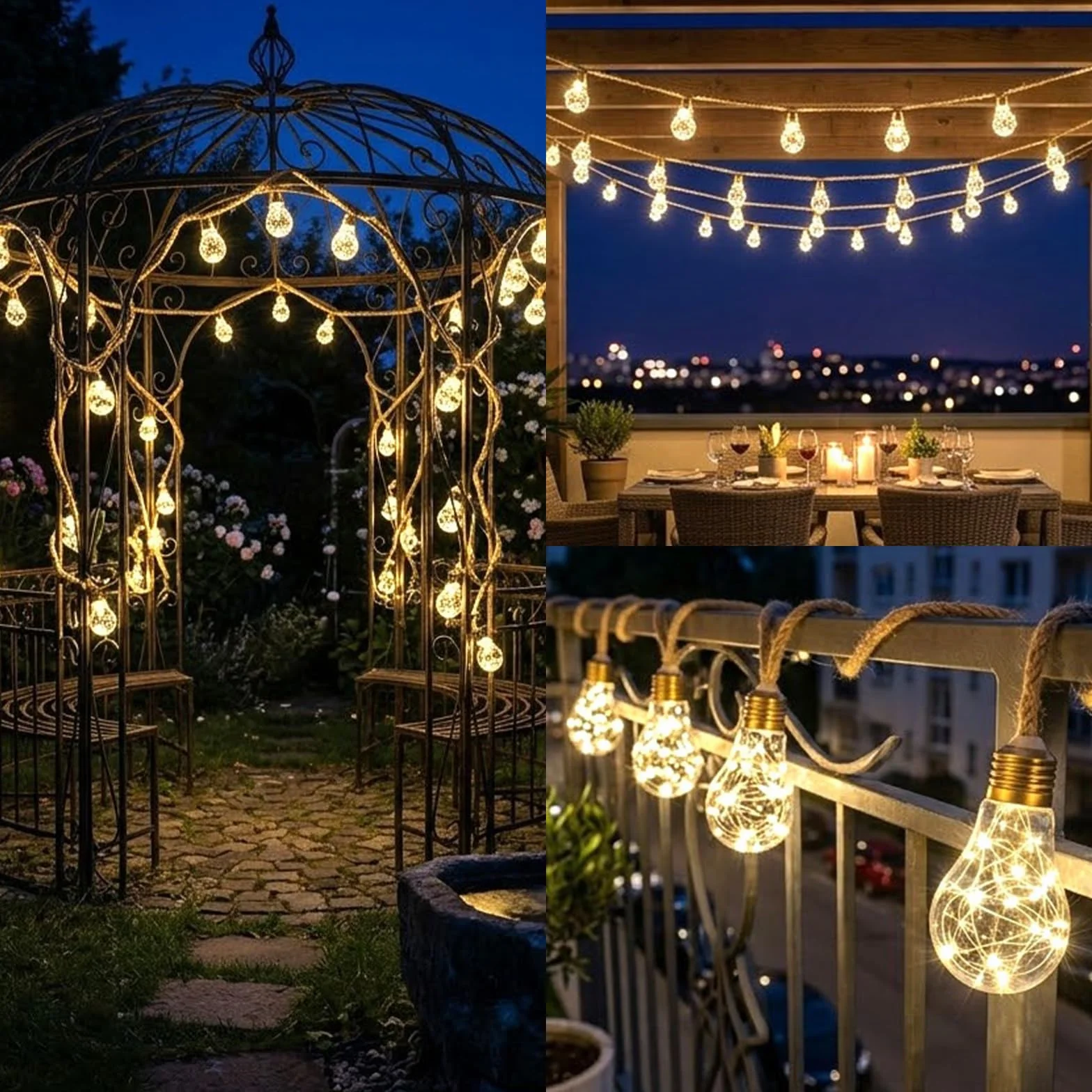 Guirlande Lumineuse Extérieure Solaire Guinguette 16 Ampoules 8M Étanche IP65 8 Modes d'Éclairage Blanc Chaud