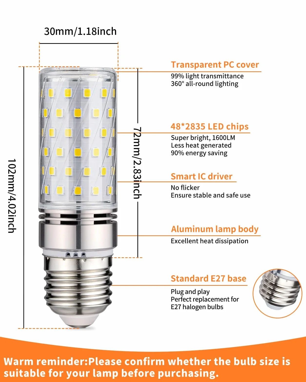 Ampoule LED E27 Blanc Froid 6000K 1600LM 16W Équivalent 150W Lampe Halogène AC 220-240V Non-dimmable Lot de 4