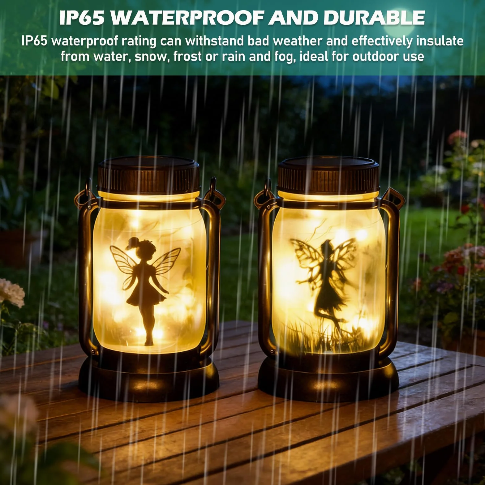 Lampes solaires à suspendre extérieur IP65 étanches, lanternes solaires jardin décoration papillon bocal patio