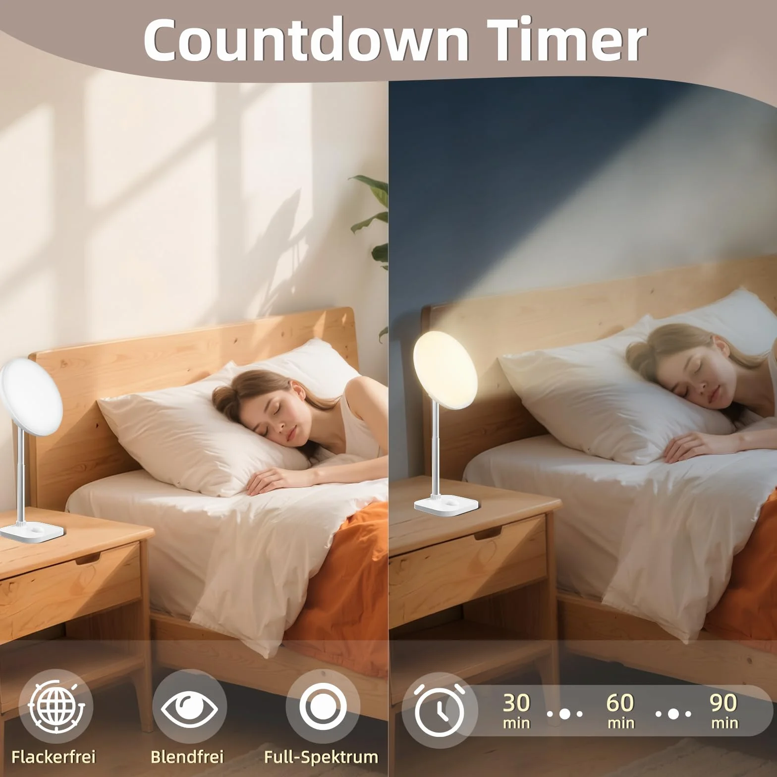 Lampe de luminothérapie 15000 Lux 3 températures de couleur 5 intensités réglables avec minuterie télécommande USB-A
