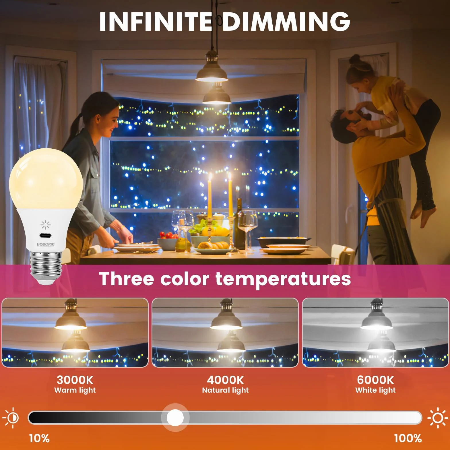 Ampoule Rechargeable USB C E27 RGB LED 9+3 Températures de Couleur Dimmable Touch Control 2600mAh 8W A19 2 Pack
