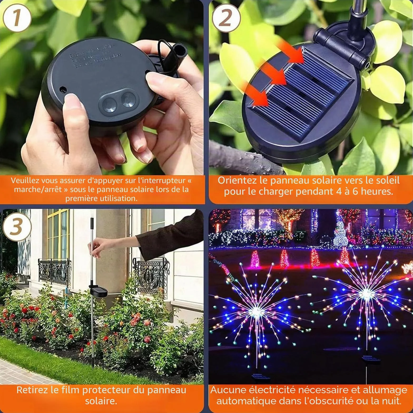 Lampes Solaires Extérieures 200 LED 8 Modes IP65 Acier Inoxydable 51in 2/3 Tiges Réglables Lot de 2