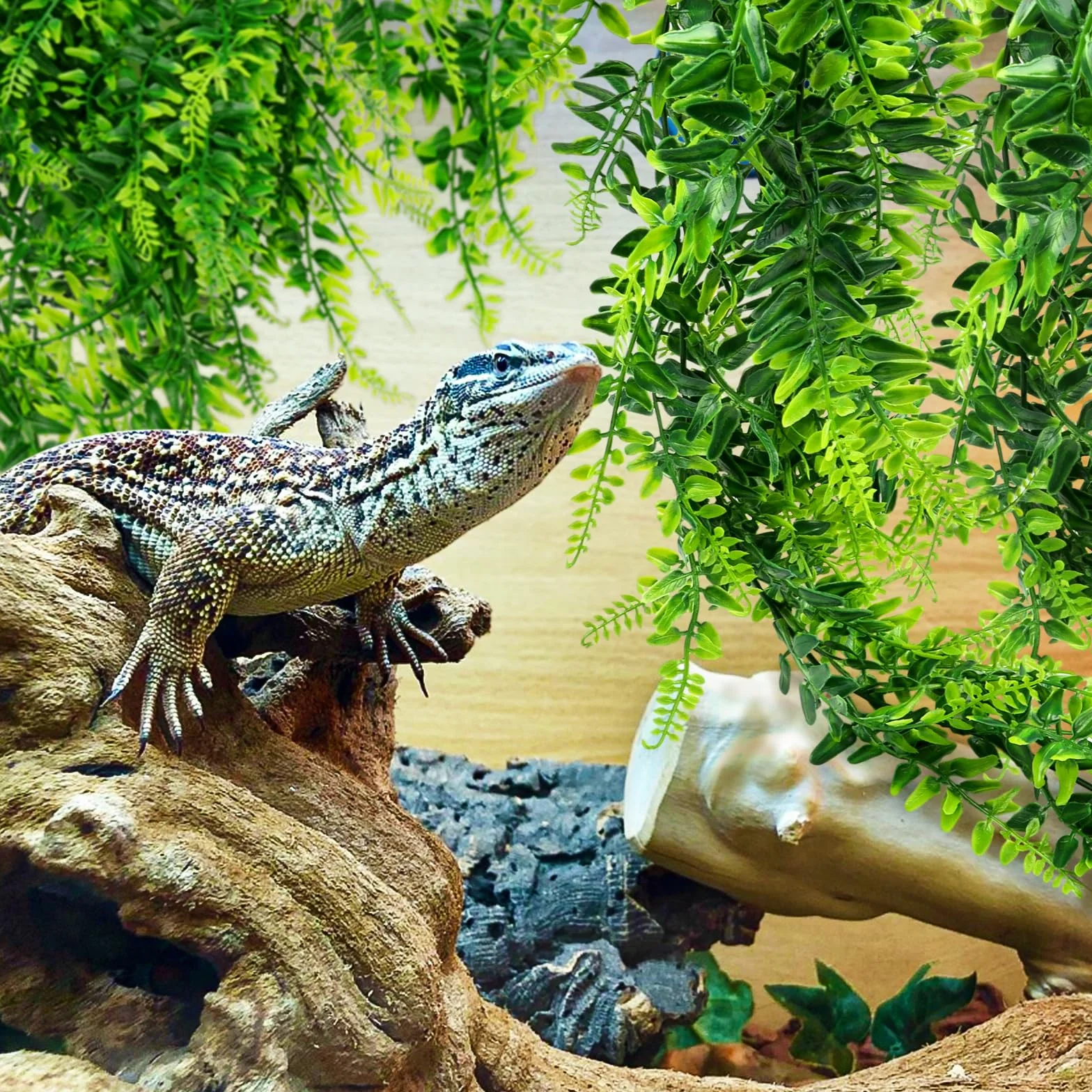 QUOZUO 2 Plantes Suspendues Artificielles Terrarium Décoration pour Lézard Escalade Caméléon Gecko Serpents
