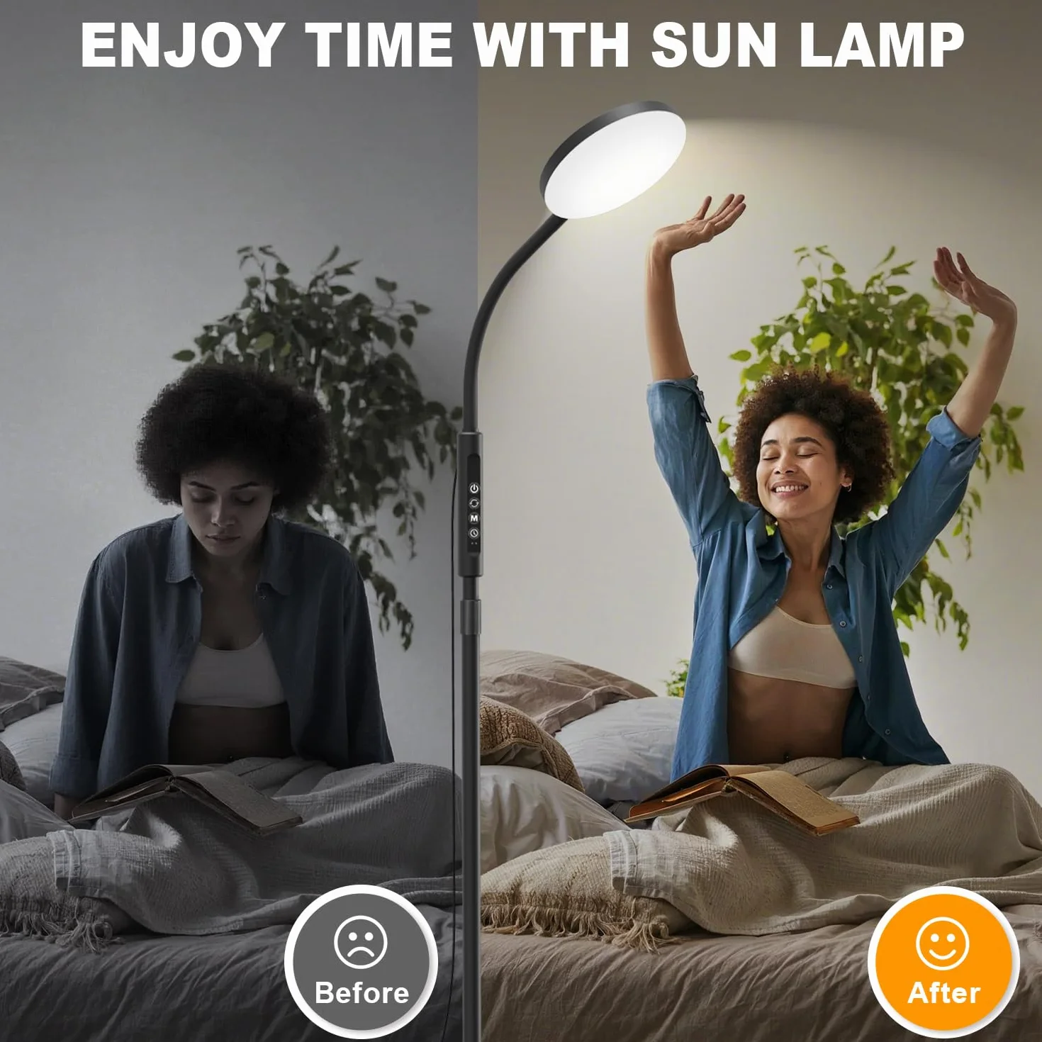 Lampadaire LED 20 000 Lux à Hauteur Réglable, 5 Couleurs, 10 Niveaux, Minuterie