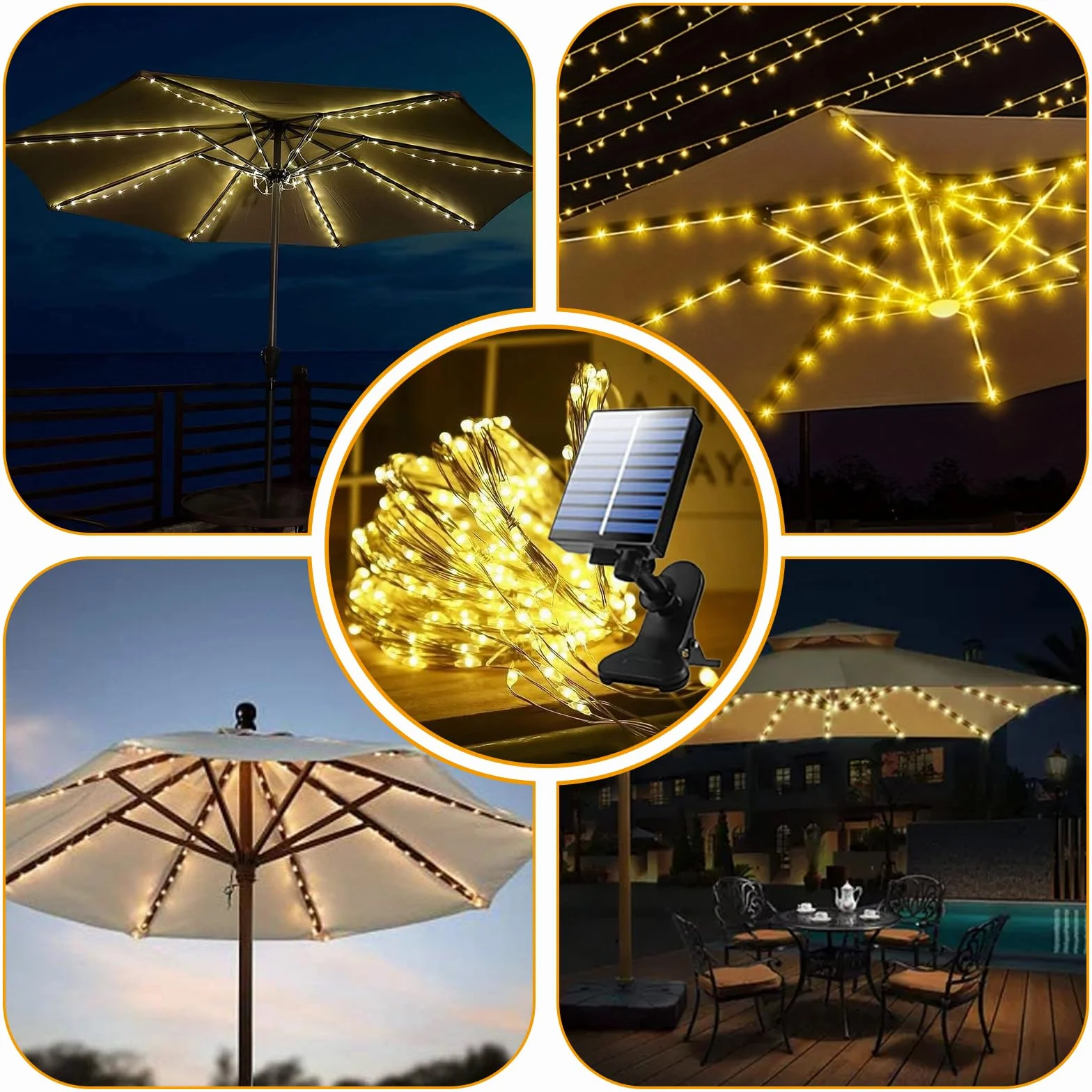 GAOUTO Guirlande lumineuse solaire parasol 104 LED télécommande 8 modes étanche
