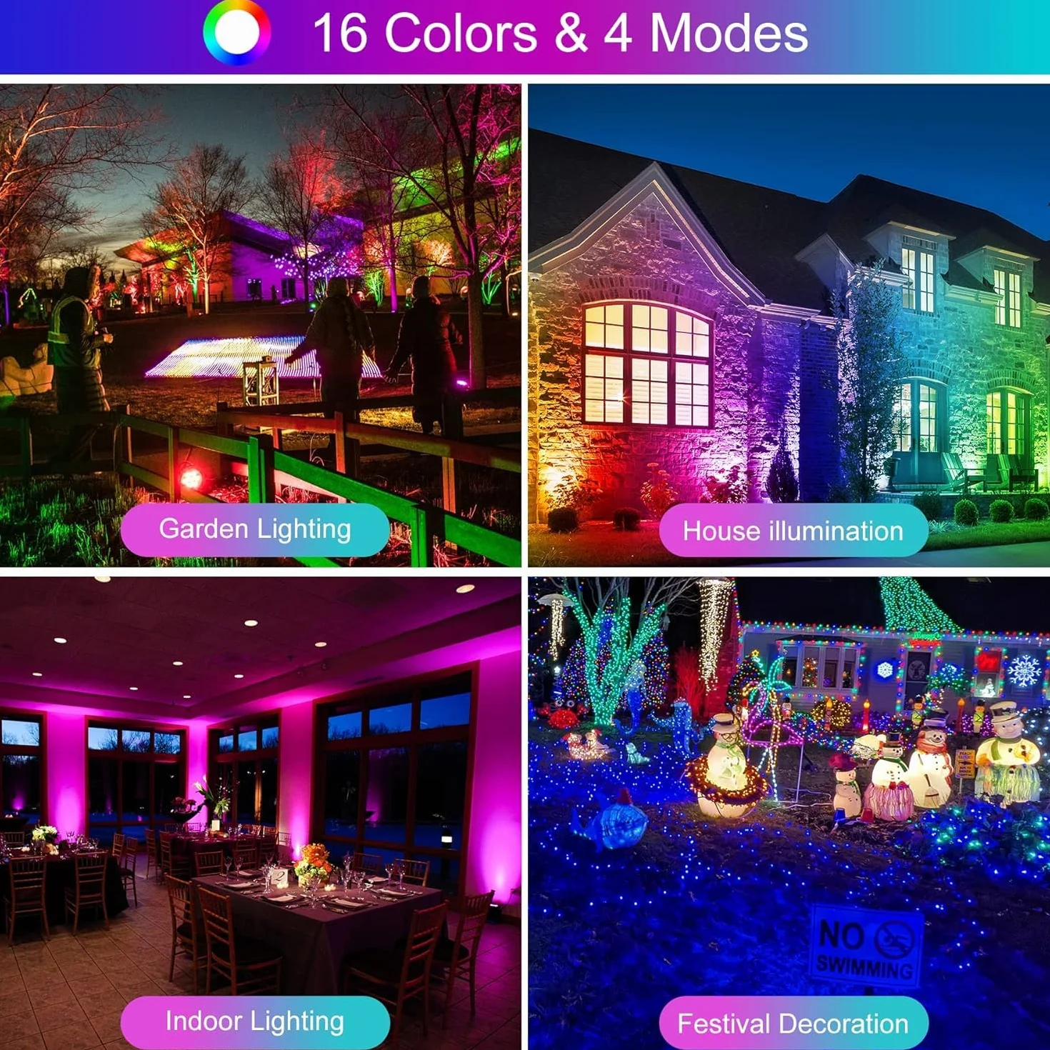 NATPOW Projecteur RGB LED Extérieur 100W IP66, Spot de Couleur avec Télécommande, 16 Couleurs 4 Modes, 4 Pièces