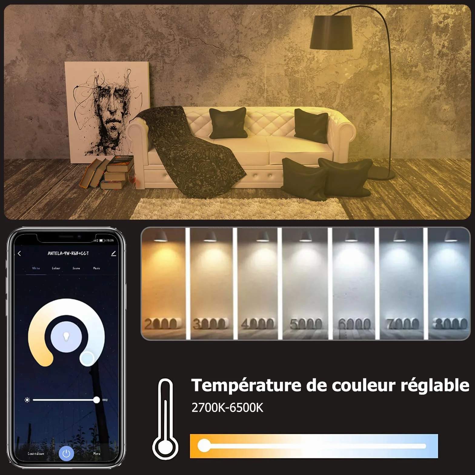 ANTELA Ampoule Connectée Wifi E27 LED Multicouleurs RGB CCT 2700K-6500K Compatible Alexa Google Home 4 PCS