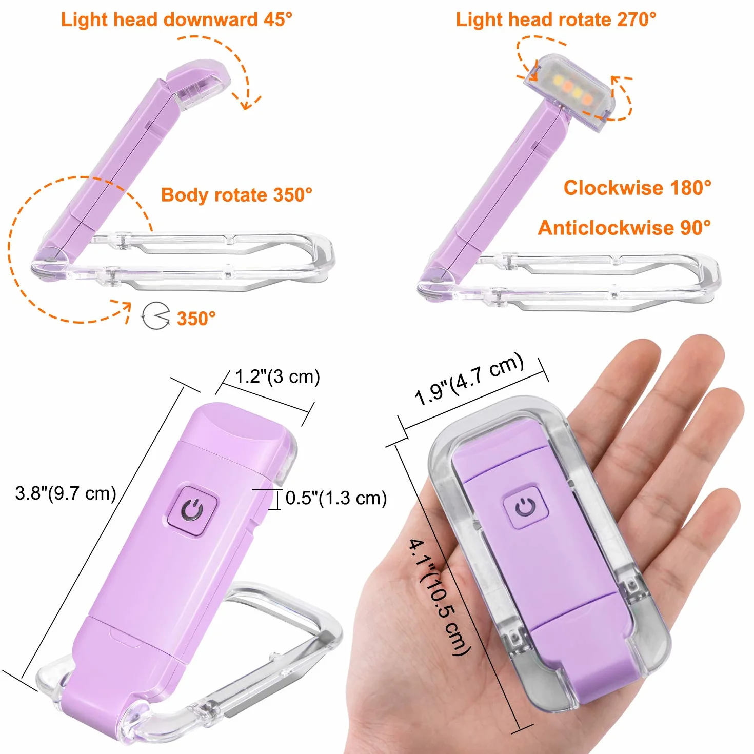 HONWELL Lampe de Lecture LED Rechargeable USB 2 Réglages de Luminosité Protection des Yeux