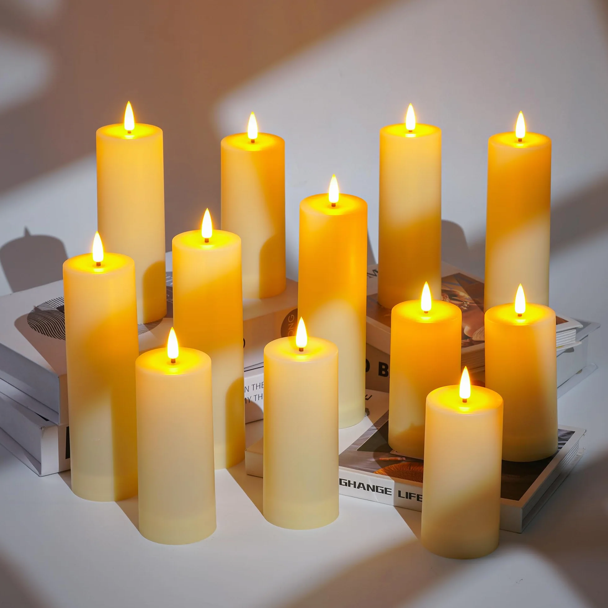 Bougies LED Étanches à Flamme Scintillante, Méche Noire Réaliste, Télécommande, Plastique Résistant, Réutilisable