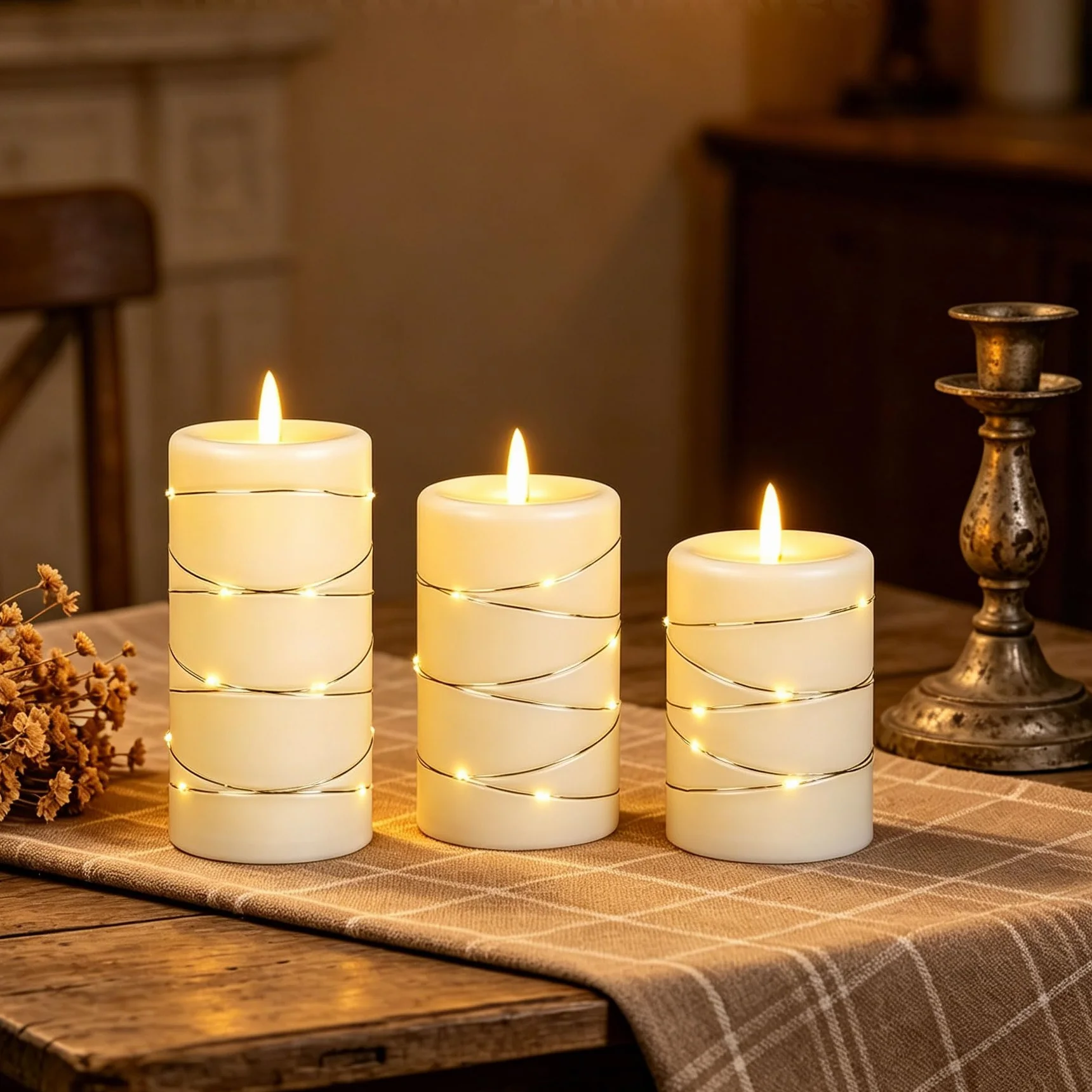 Bougies LED Ivoire Guirlande Lumineuse Flamme Réaliste Télécommande Plastique Réutilisable Écologique Déco Intérieure