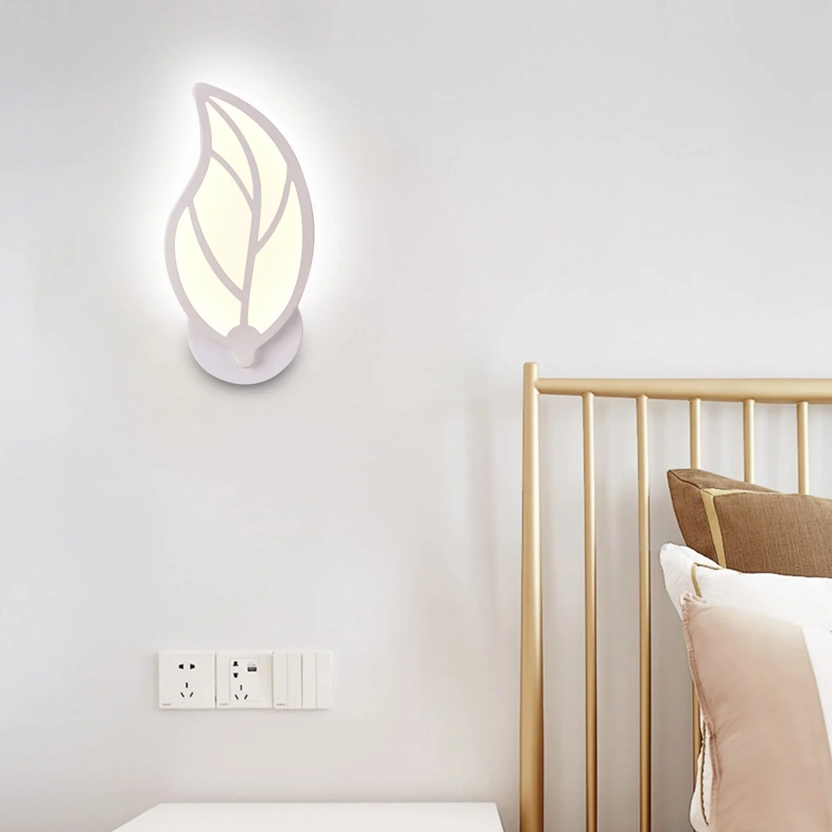 Applique Murale LED Acrylique 12W Blanche Forme Feuille Art Deco Salon Chambre Chevet