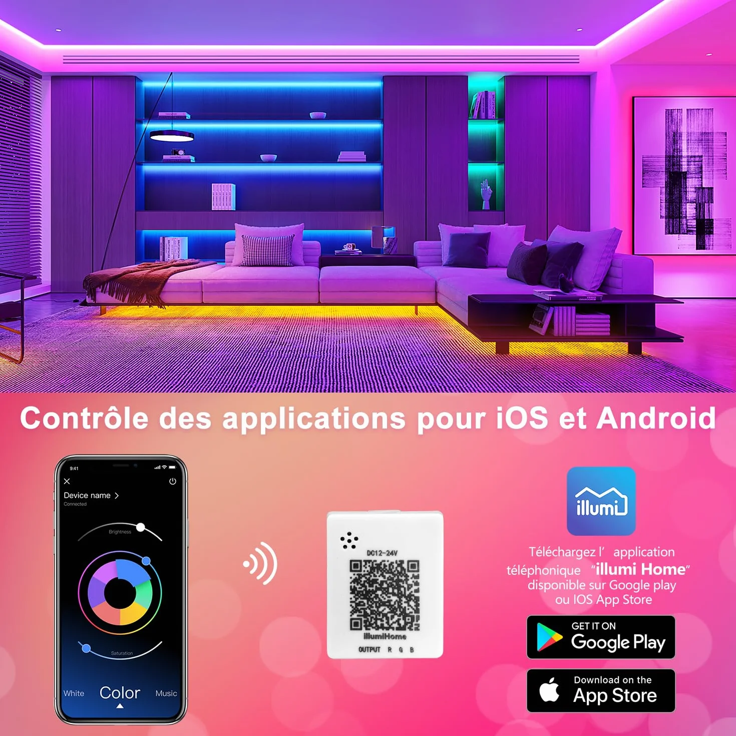 Nexillumi Ruban LED 30M RGB Bande LED Chambre, APP et Télécommande, Synchronisation de la Musique