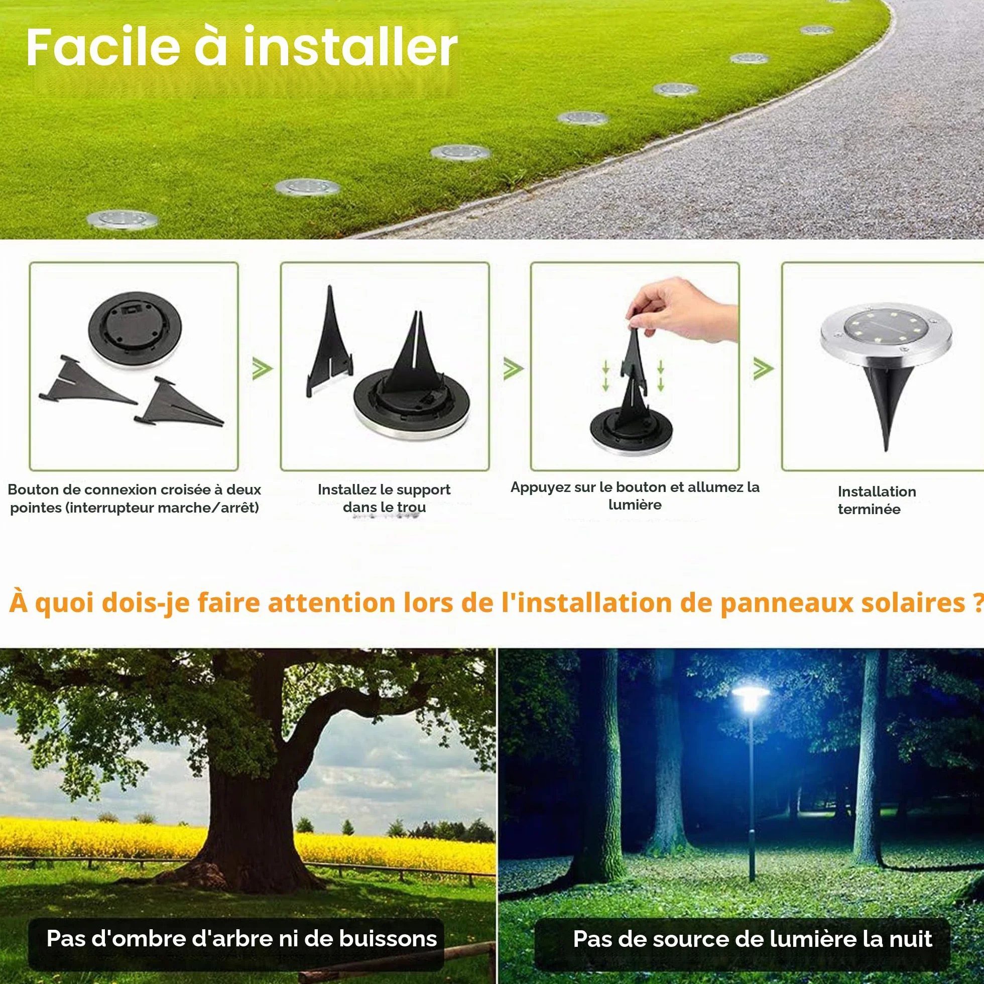 Joomer Lumière Solaire Extérieur 12 Pièces Lampe Solaire Jardin Blanc Chaud 8 LED 3000K IP65 Spot Solaire Encastrable Éclairage Chemin Pelouse
