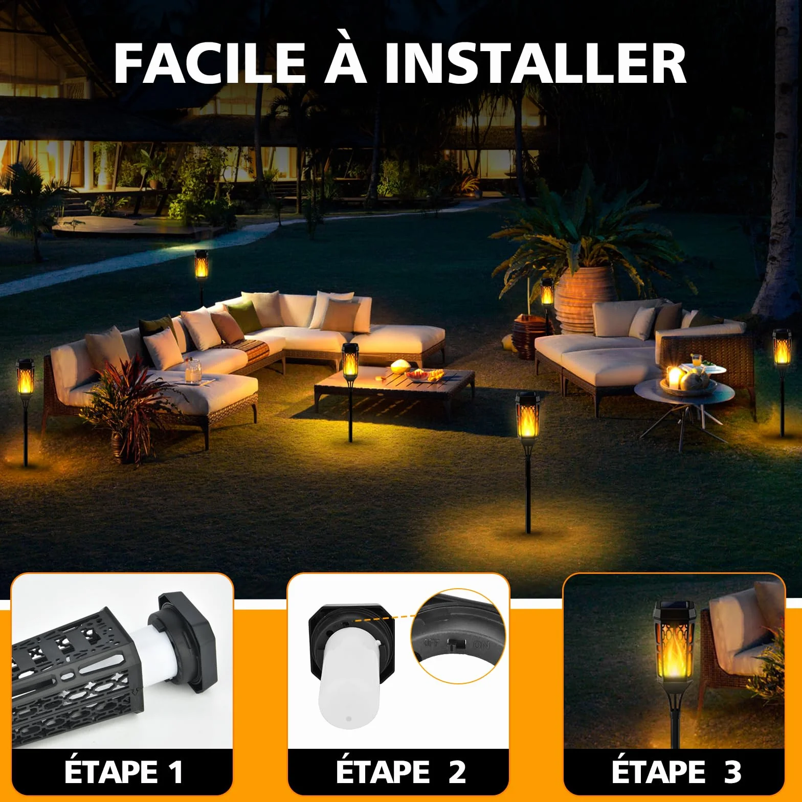 Lumière Flamme Solaire Exterieure 6 Pièces 12 LED Etanche Lampe à Flamme Solaire Torche Jardin Vacillante
