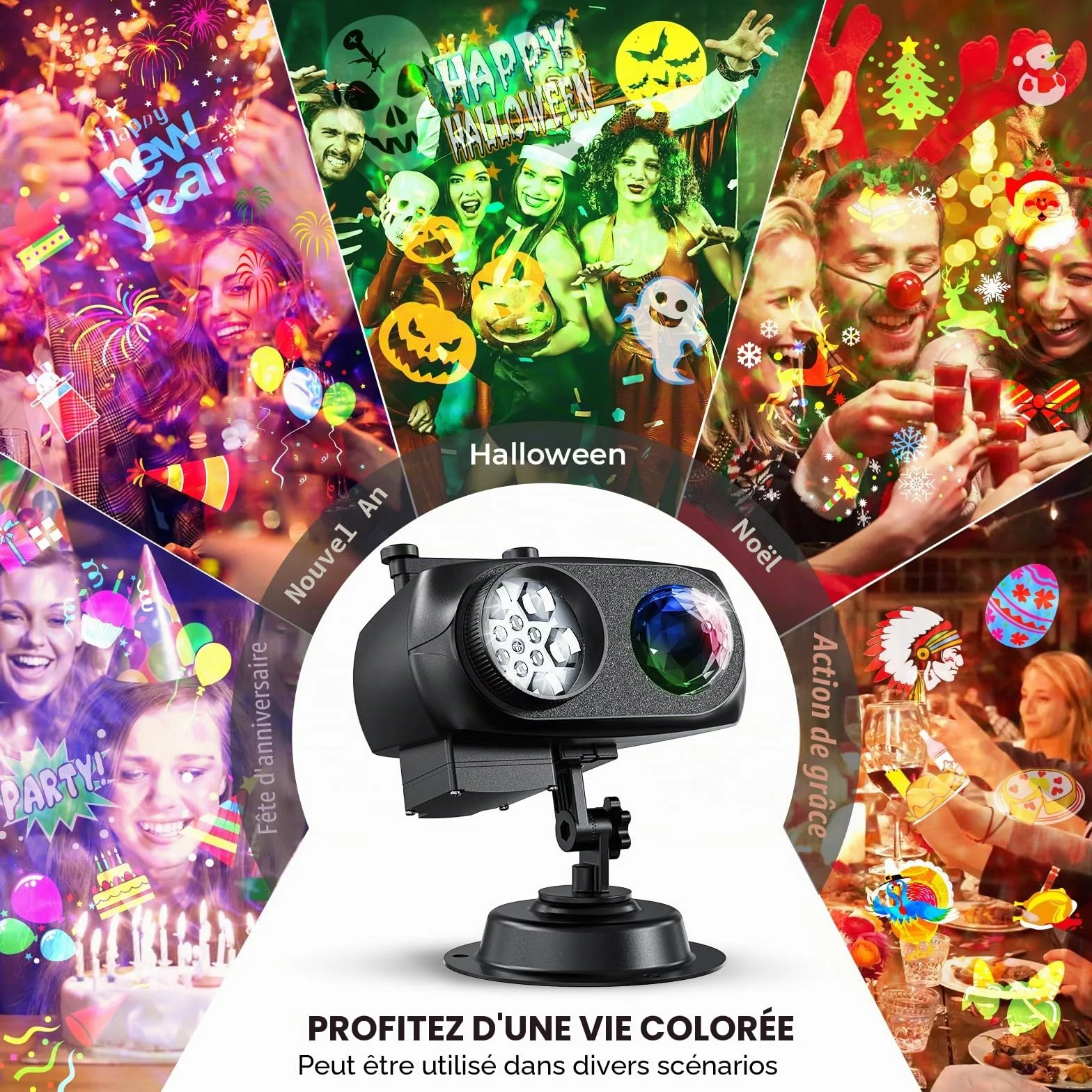 LED Projecteur Noël Extérieur Intérieur IP67 15W Effet Vague HD 12 Diapositives 96 Images