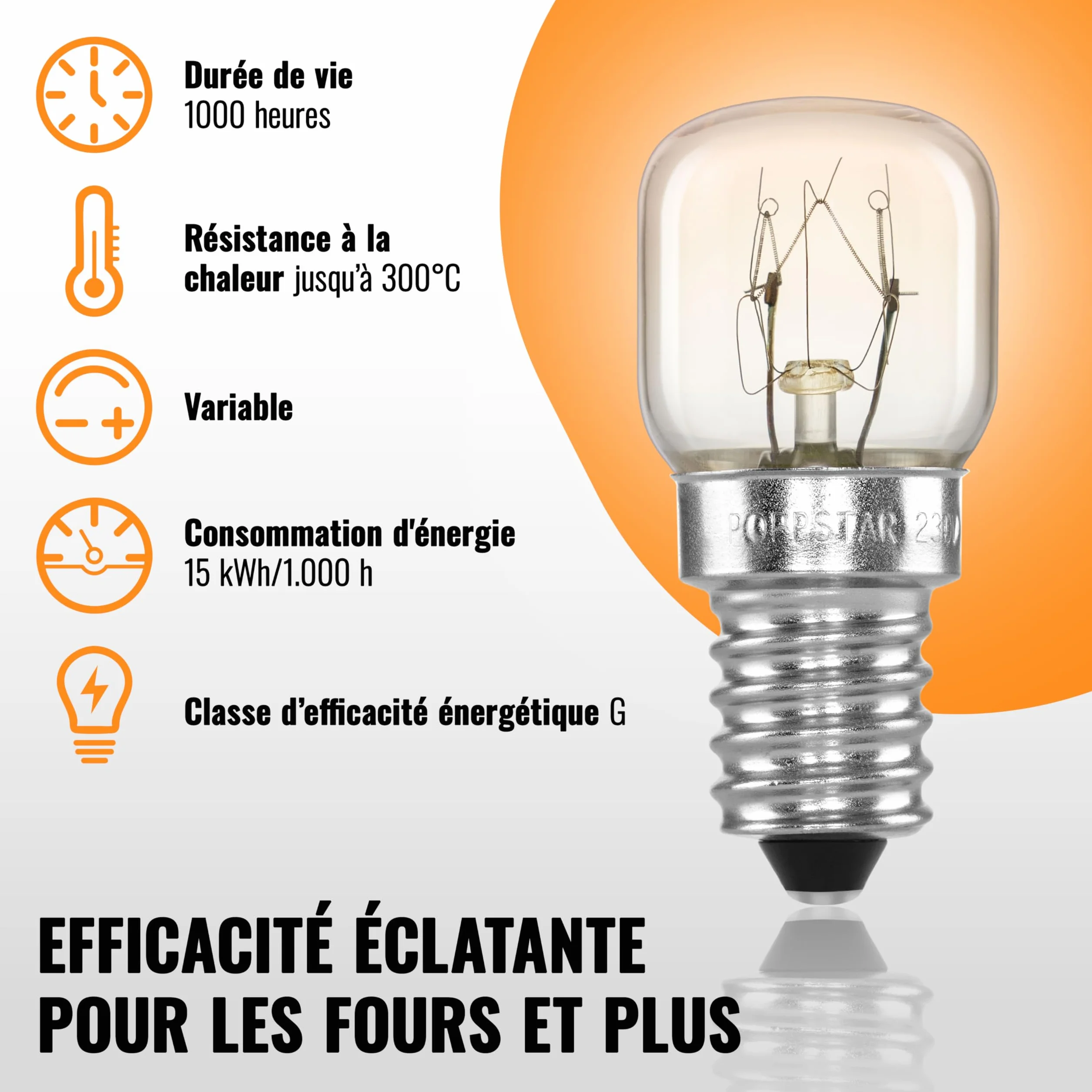 Ampoule de Four E14 15W 300°C Lot de 2 POPPSTAR