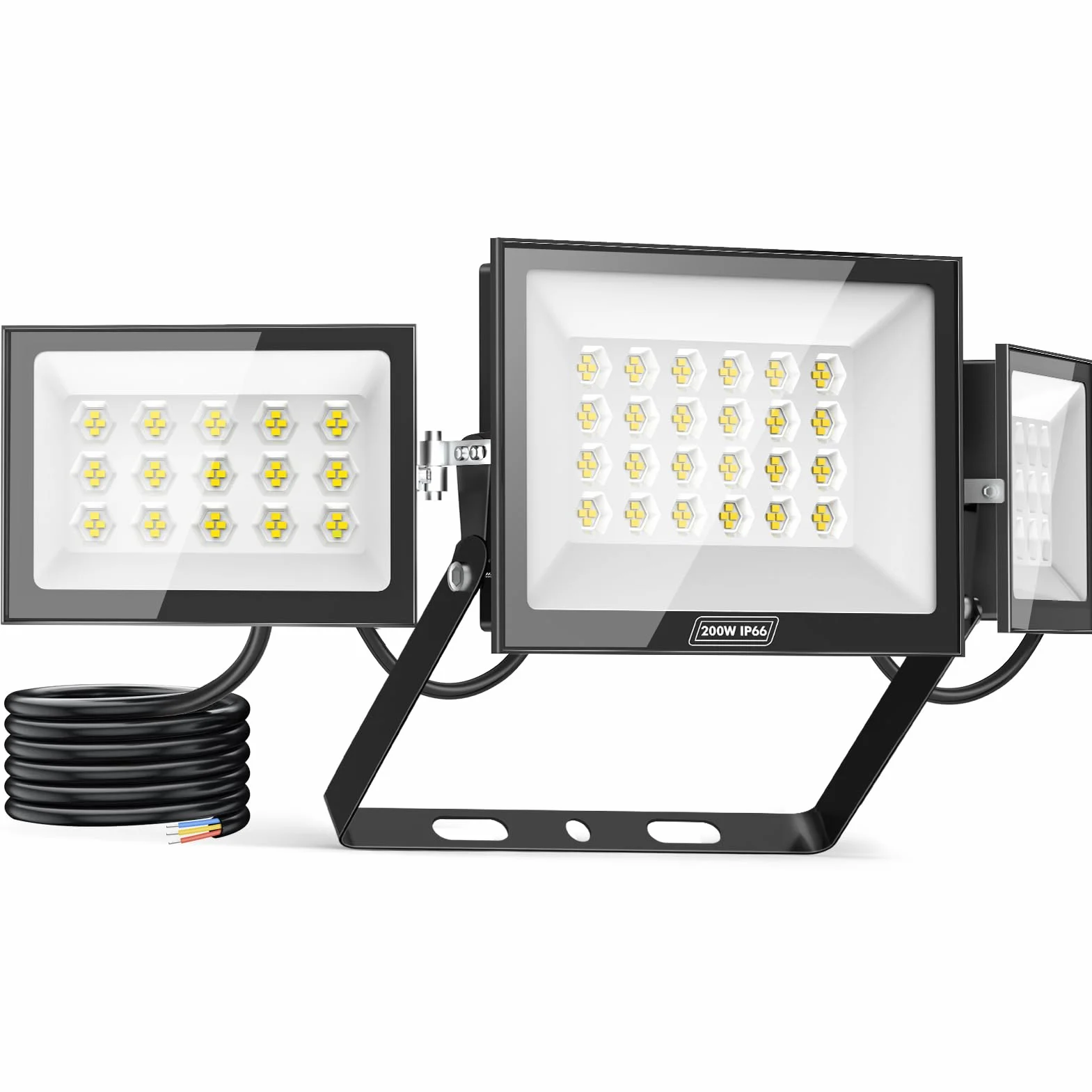 Projecteur LED Extérieur 200W 20000LM 6500K IP65 3 Têtes Réglables