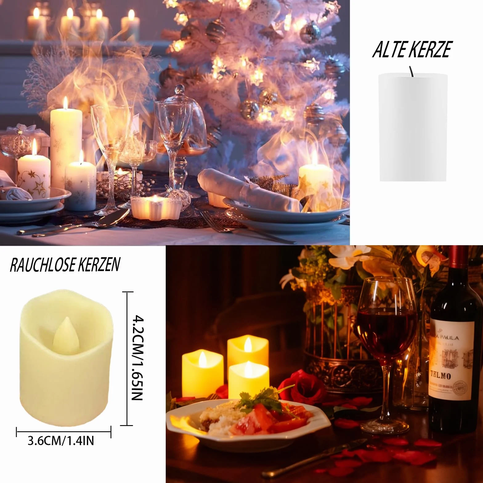 Bougies LED Sans Flamme 24 Pièces, Fonctionnement à Piles, Petites Bougie Chauffe-plat Électrique pour Noël