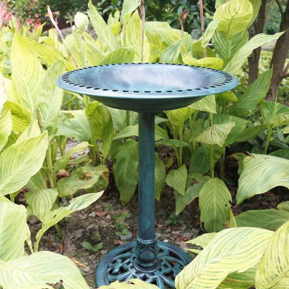 VIVOHOME Bain d'oiseaux avec Fontaine Solaire Antique pour Extérieur Jardin Vert
