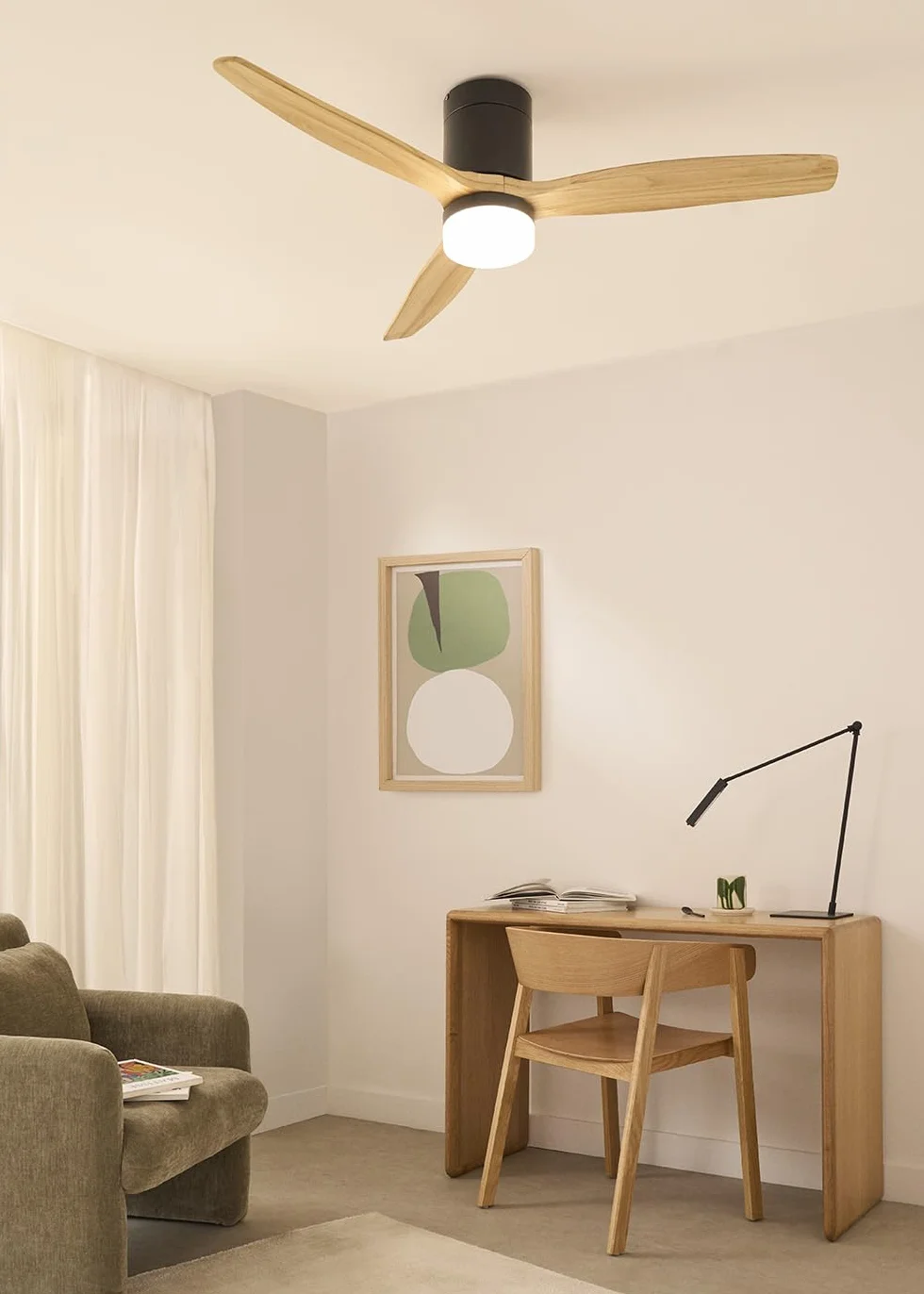 CREATE WINDCALM DC Ventilateur de plafond ABS noir pales effet bois clair 40W Silencieux Ø132 cm 6 vitesses minuterie été hiver